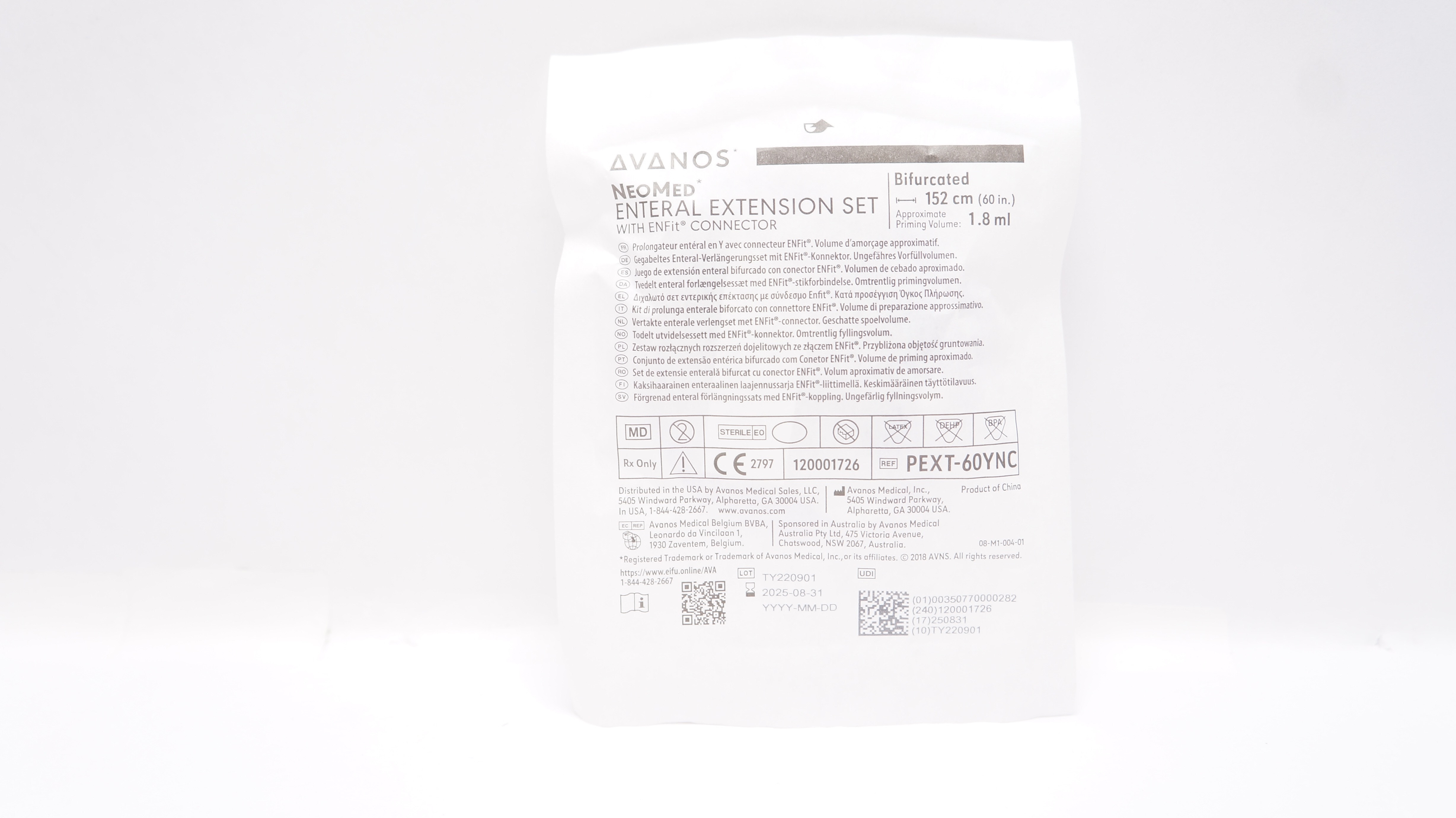 Avanos PEXT-60YNC NeoMed Enteral Extension Set W/ENFit Connector 60inch x 1.8ml