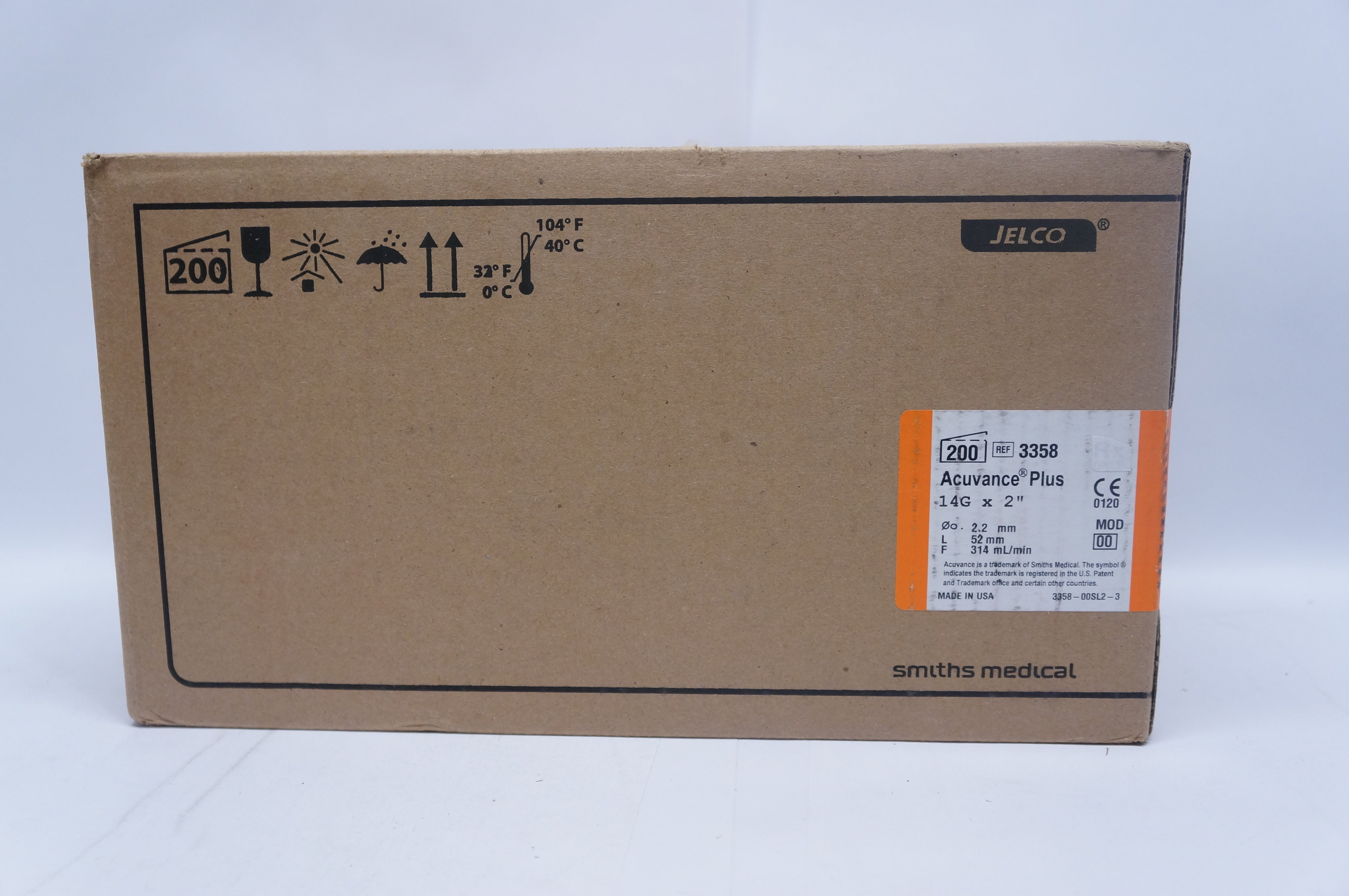 Smith Medical 3358 Acuvance Plus 14G x 2inch 2.2mm x52 mm 314mL/min - Box of 200