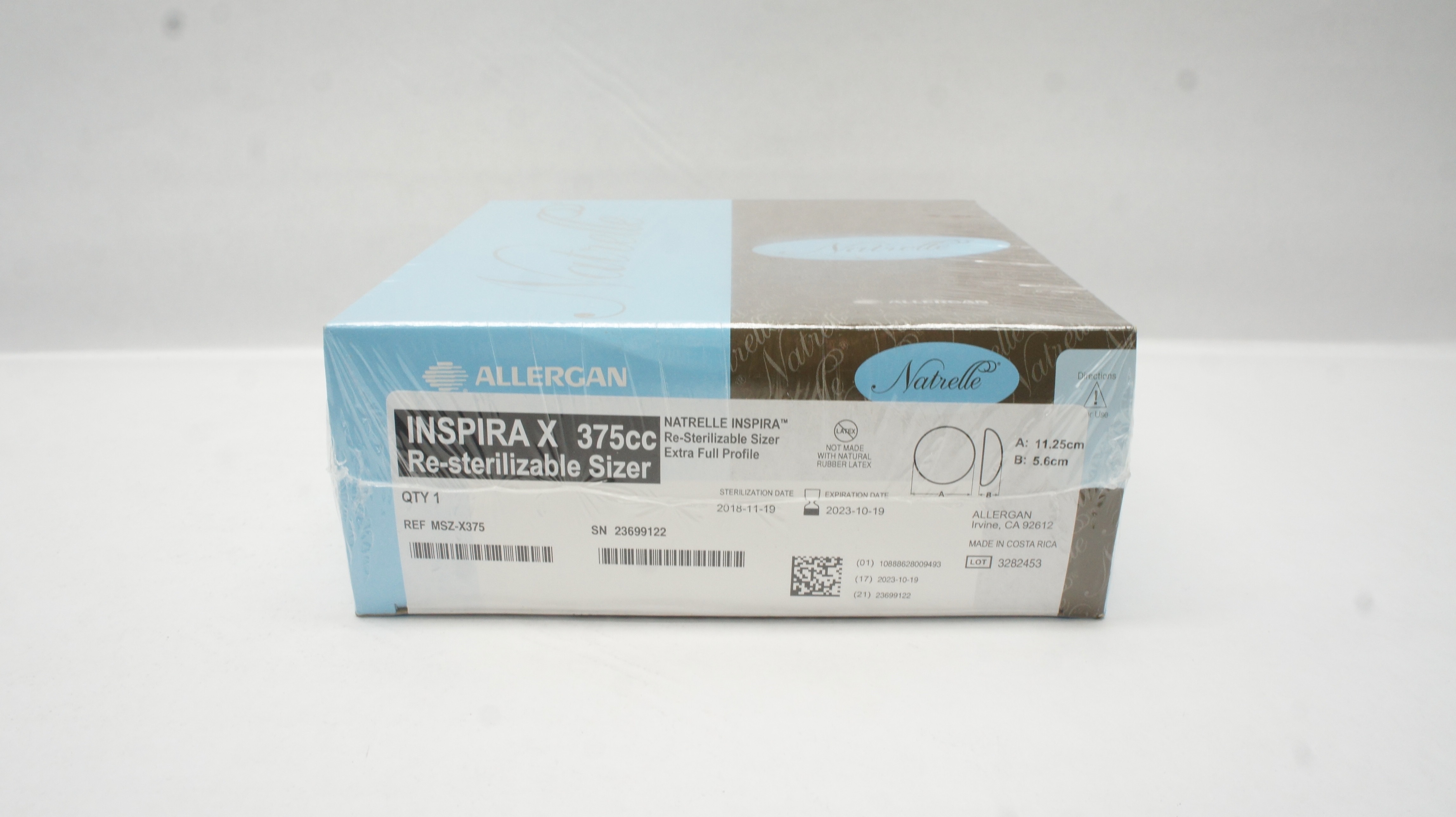 Allergan MSZ-X375 Natrelle INSPIRA X Re-sterilizable Sizer 375cc 11.25x5.6cm(x)