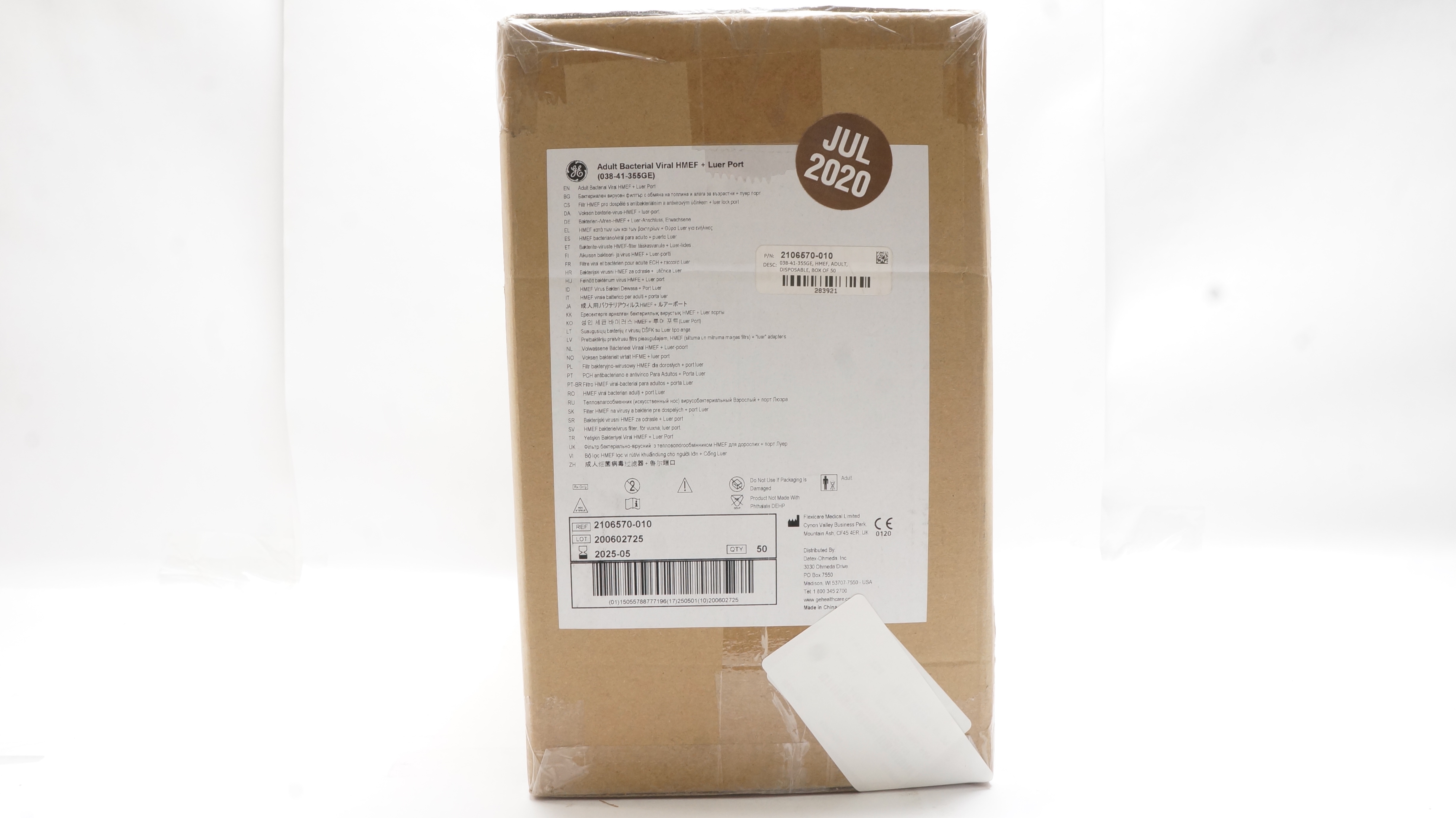 GE Medical 2106570-010 Adult Bacterial Viral HMEF + Luer Port - Box of 50
