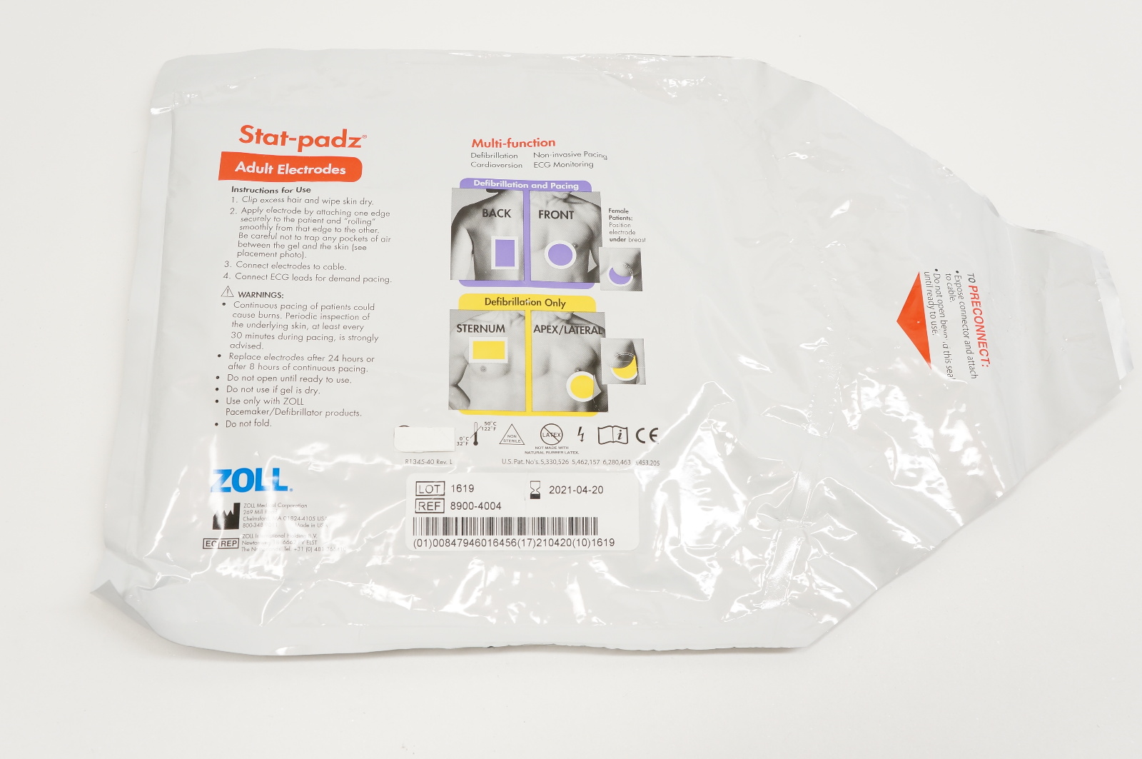 Zoll 8900-4004 Stat-Padz Multi-Function Adult Electrodes >8 Years >55 lbs (x)