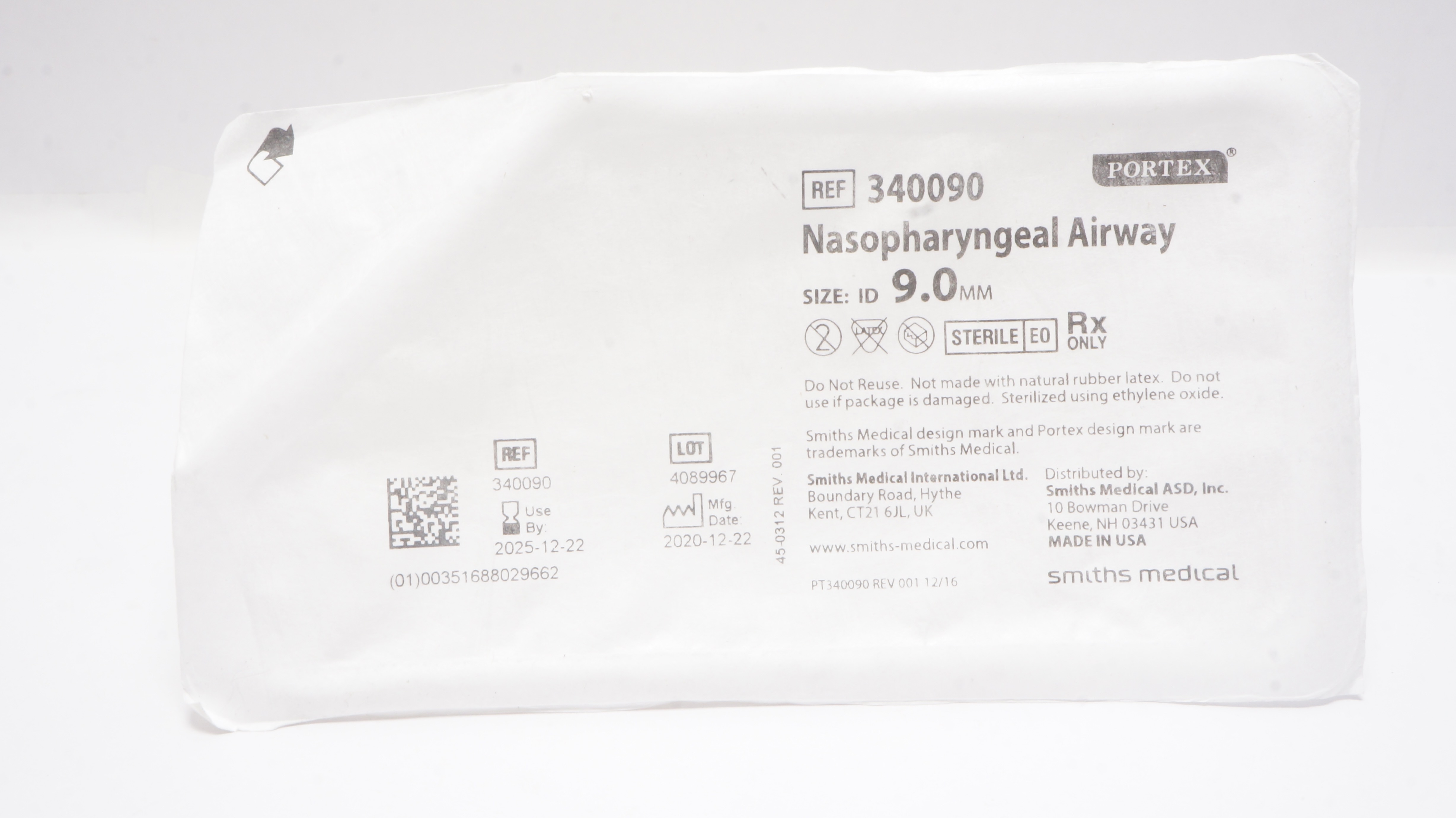 Smiths Medical 340090 Portex Nasopharyngeal Airway Size 9.0mm ID