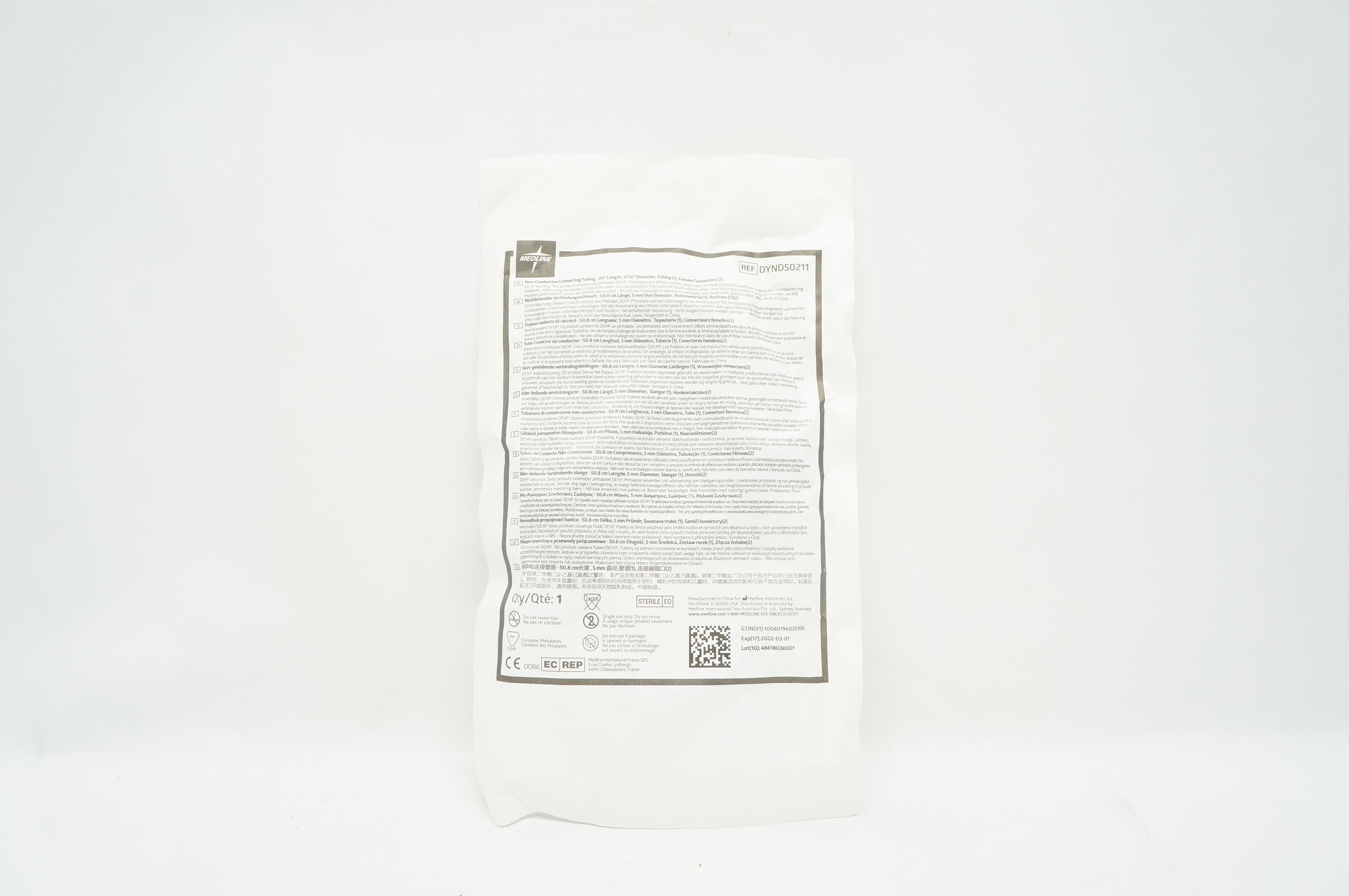 Medline DYND50211 Non Conductive Connecting Tubing 20inch x 3/16inch
