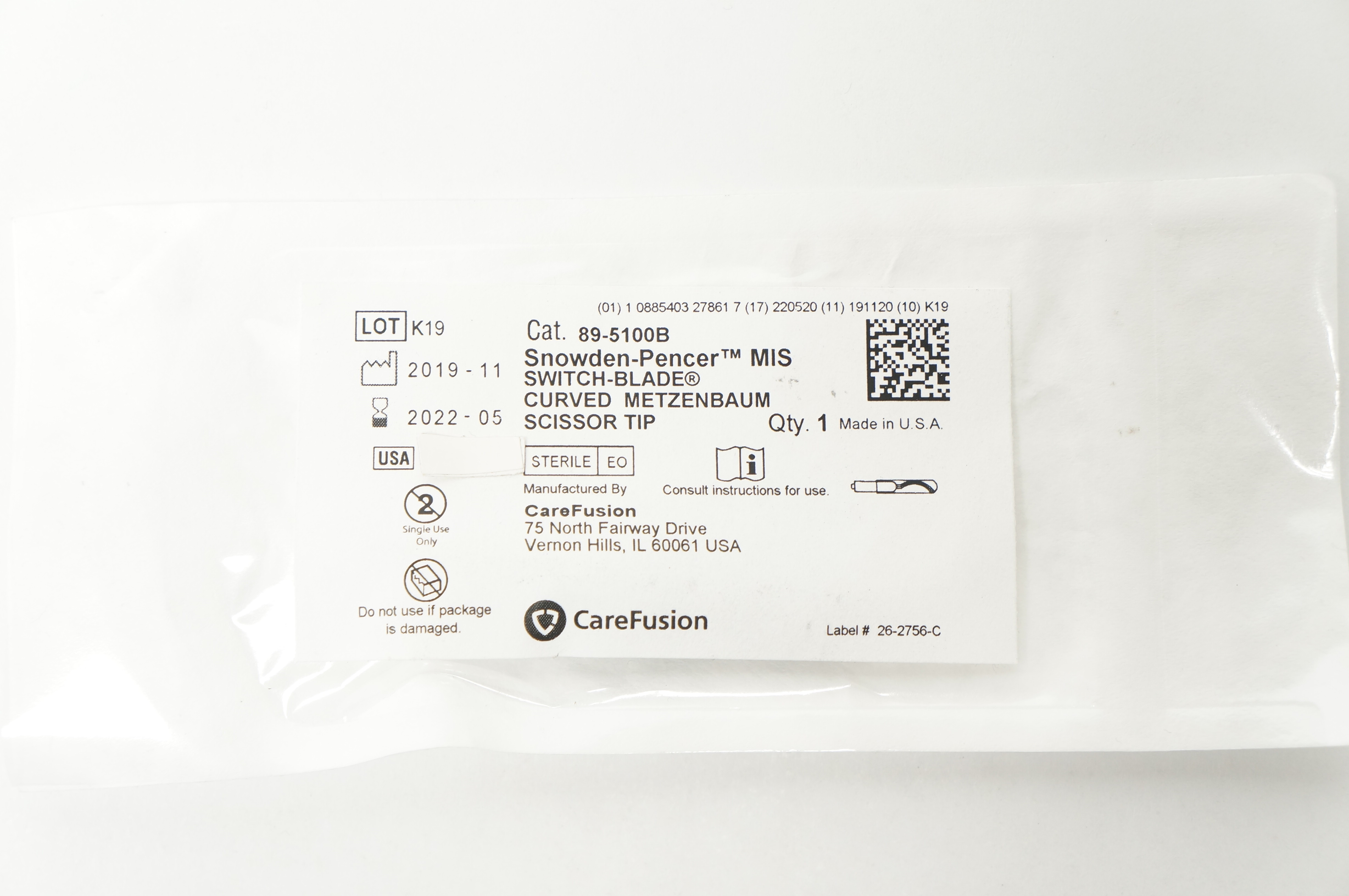 CareFusion 89-5100B Snowden-Pencer Switch-Blade Curv Metzenbaum Scissor Tip