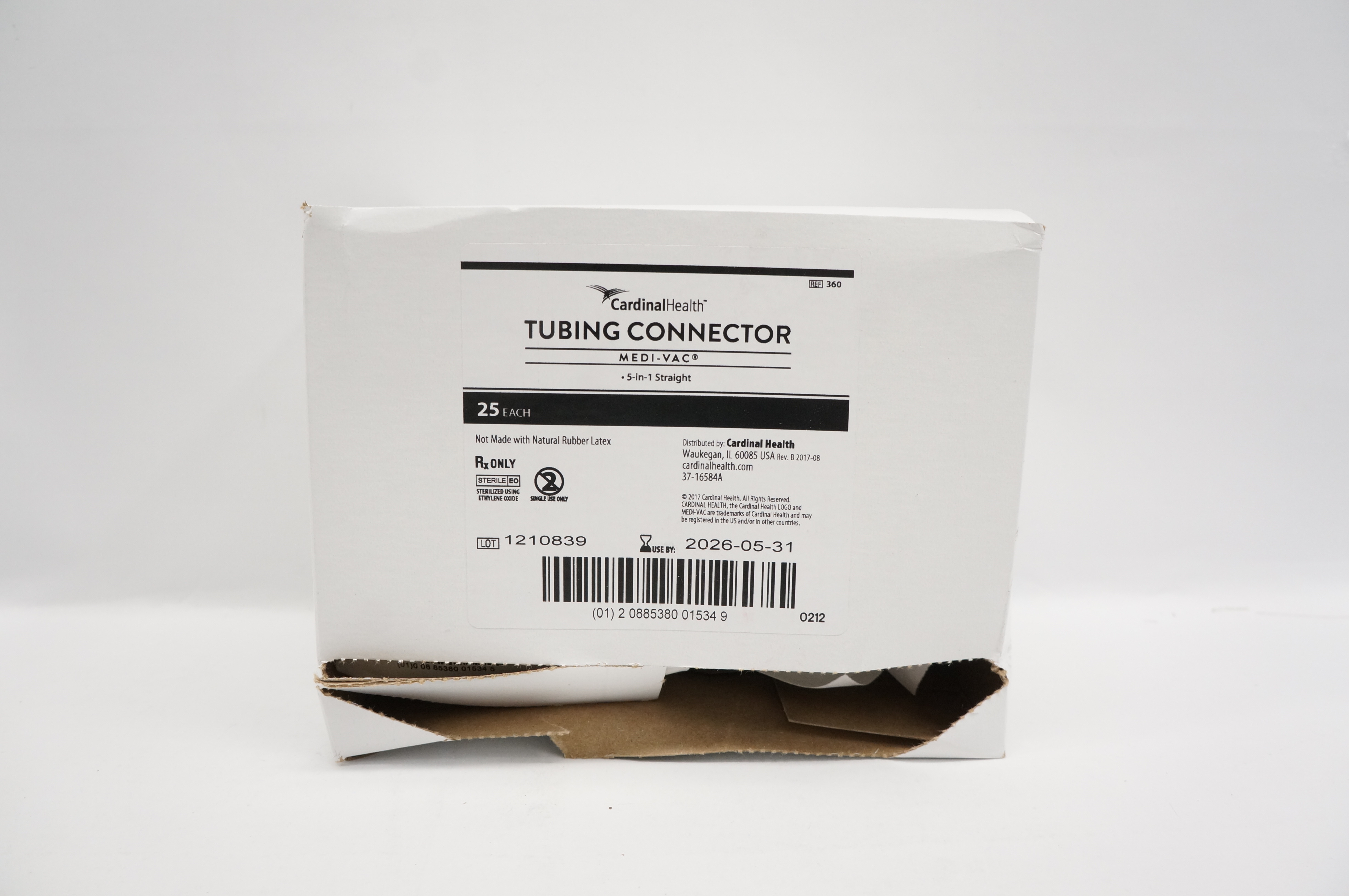 Cardinal Health 360 Medi-Vac Tubing Connector 5-in-1 Straight - Box of 25