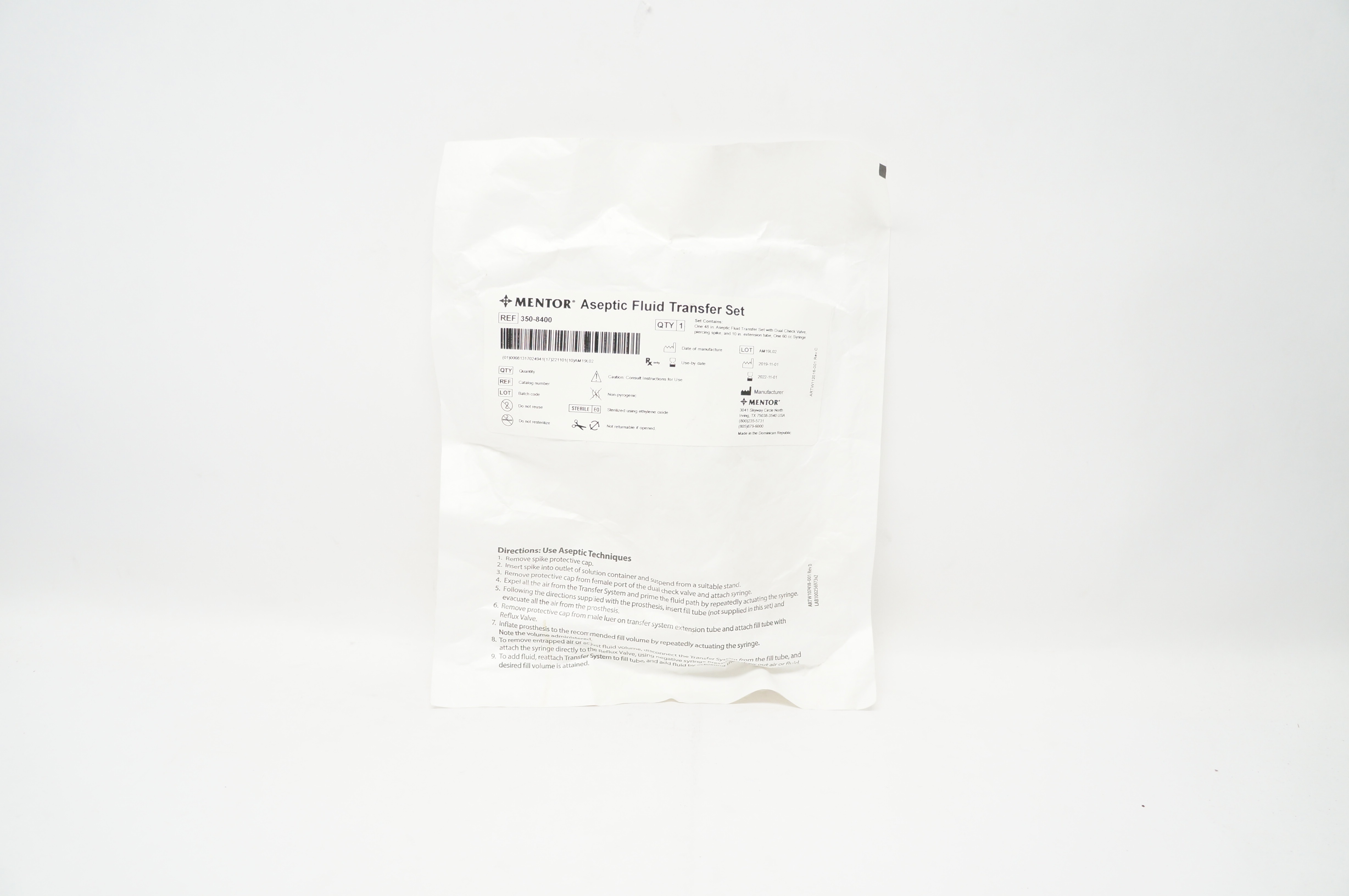 Mentor 350-8400 Aseptic Fluid Transfer Set