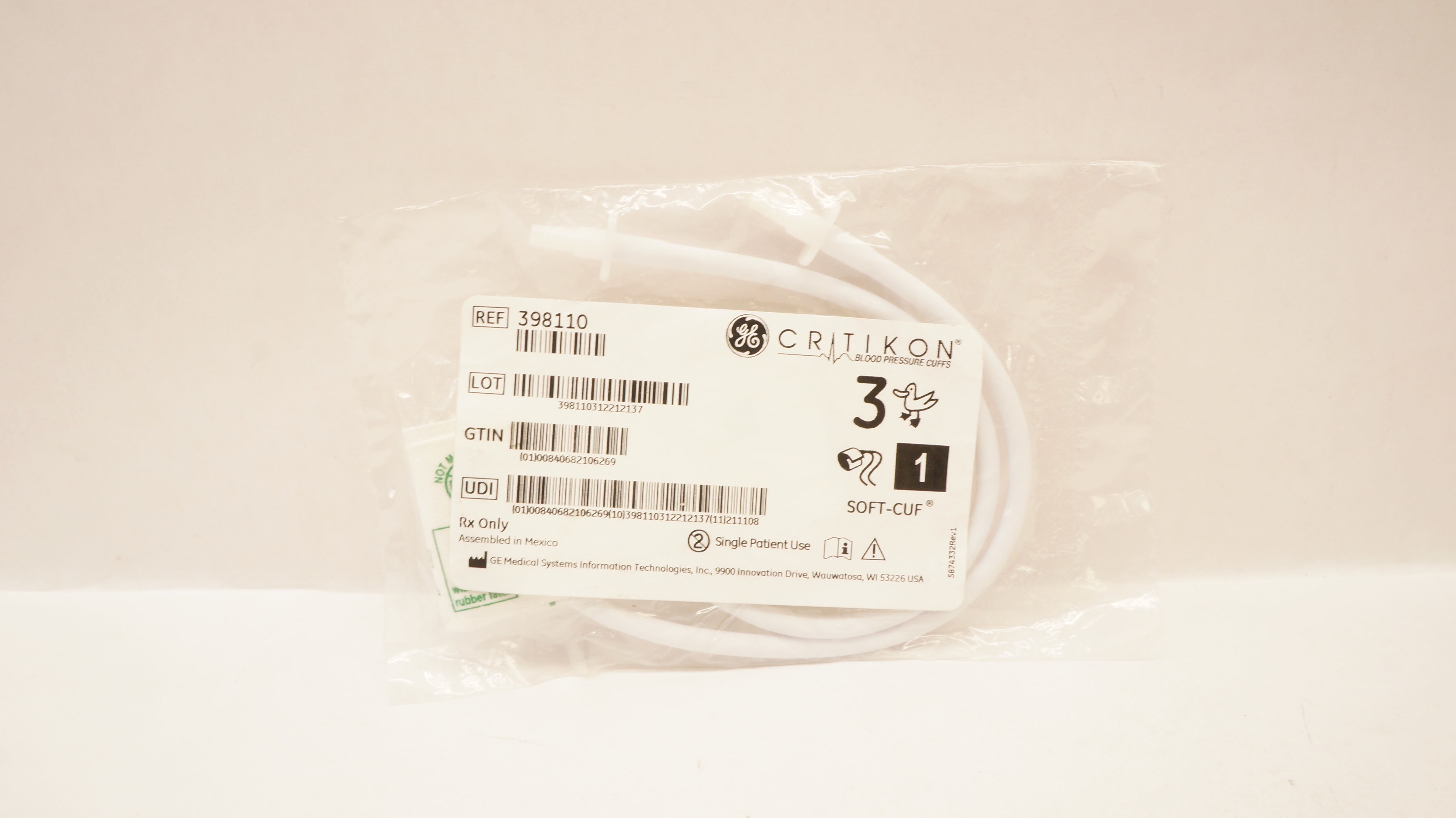 GE Medical 398110 Critikon Blood Pressure Cuffs Soft-Cuf 3, 6-11cm