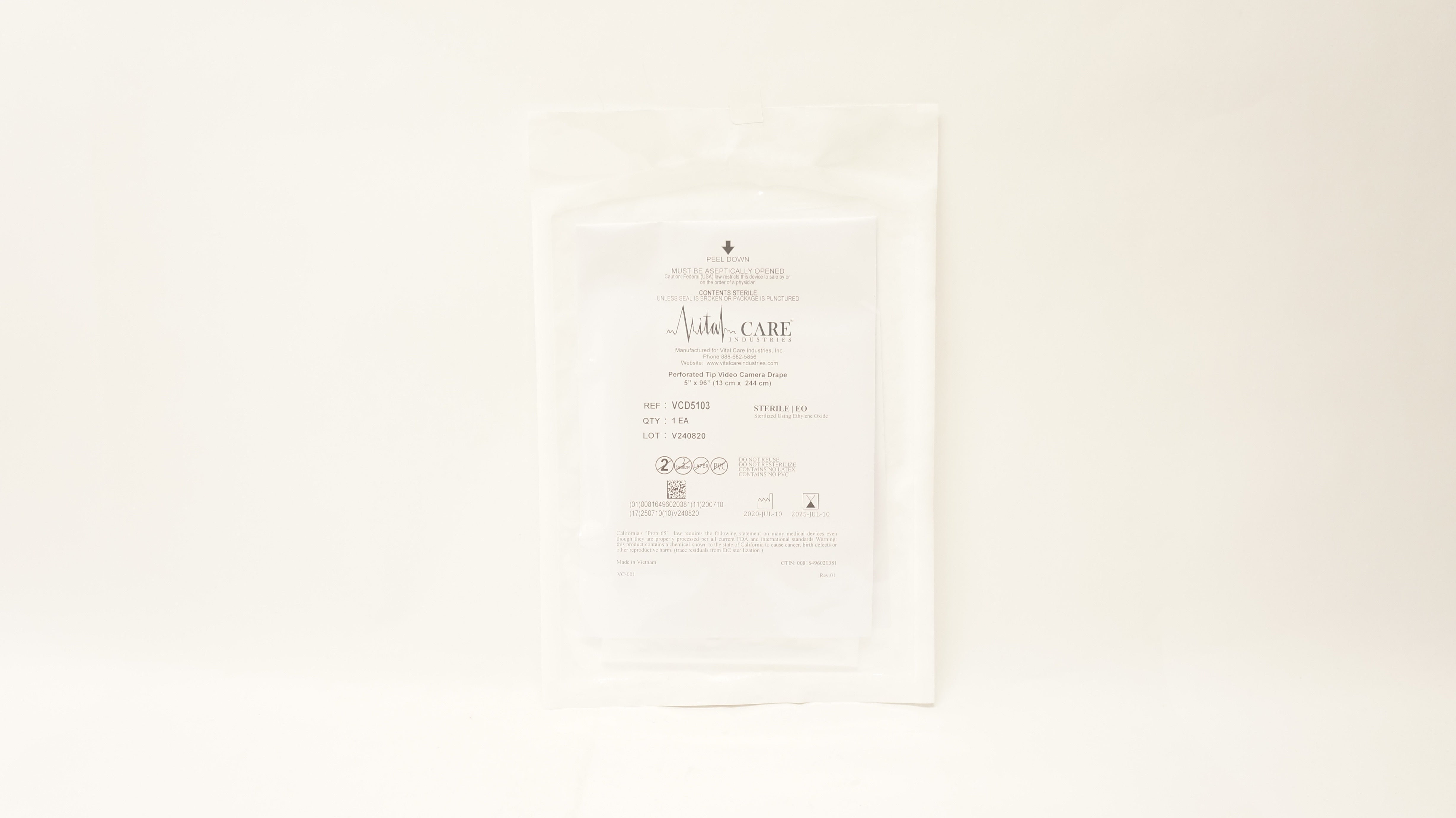 Vital Care VCD5103 Perforated Tip Video Camera Drape 5inch x 96inch