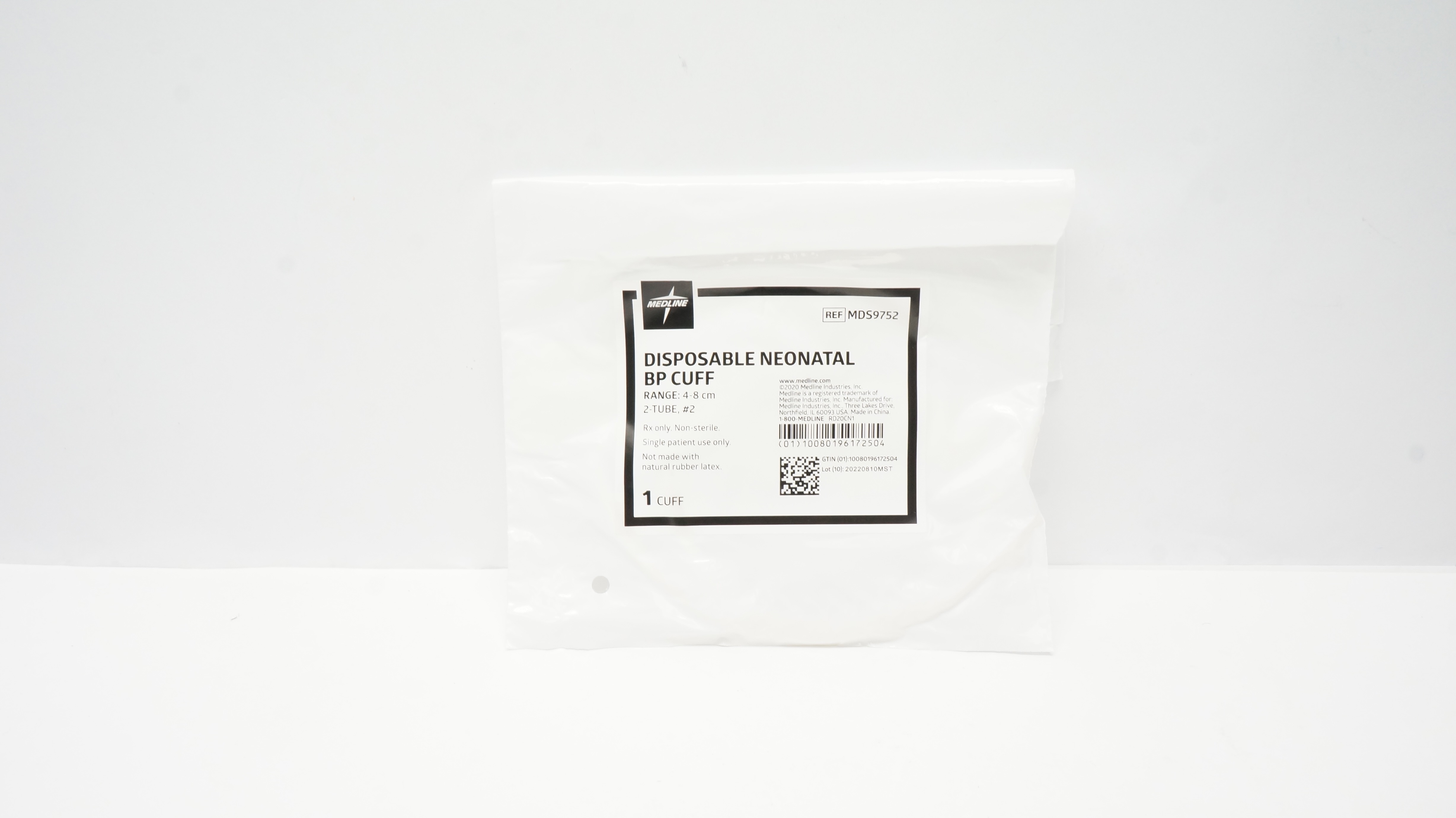 Medline MDS9752 Disposable BP Cuff Neonatal, 2-Tube #2, 4-8cm