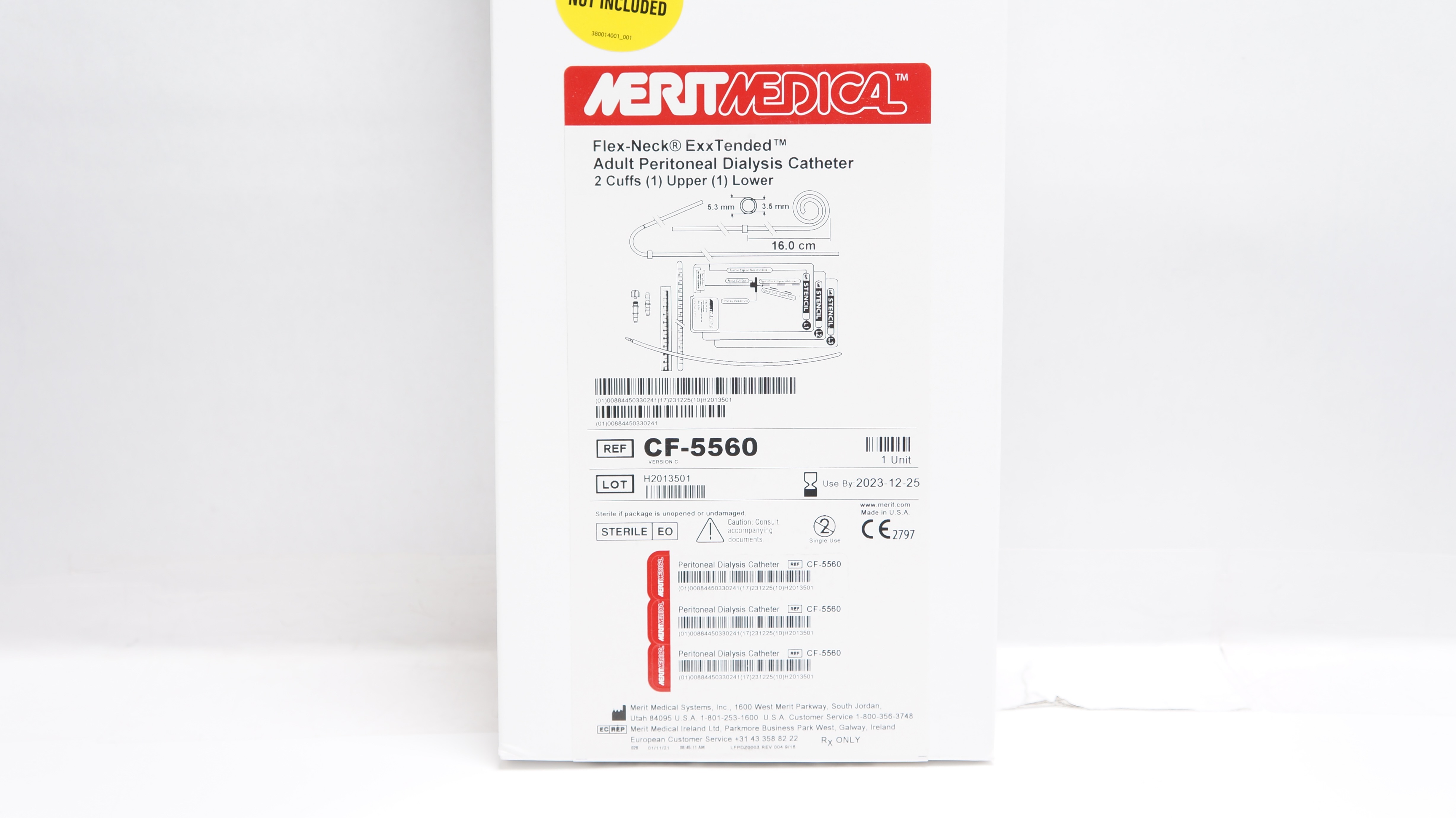 Merit Medical CF-5560 Peritoneal Dialysis Cath. Coiled, Adult 16.0 x 62.0cm (x)