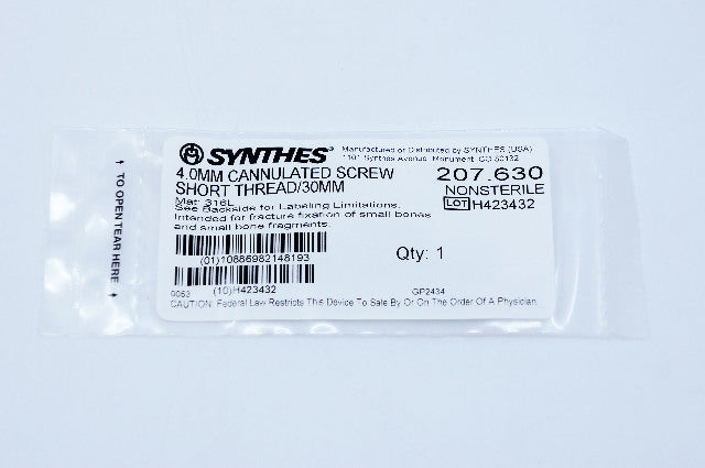 Synthes 207.630 4.0mm Cannulated Screw Short Thread 30mm