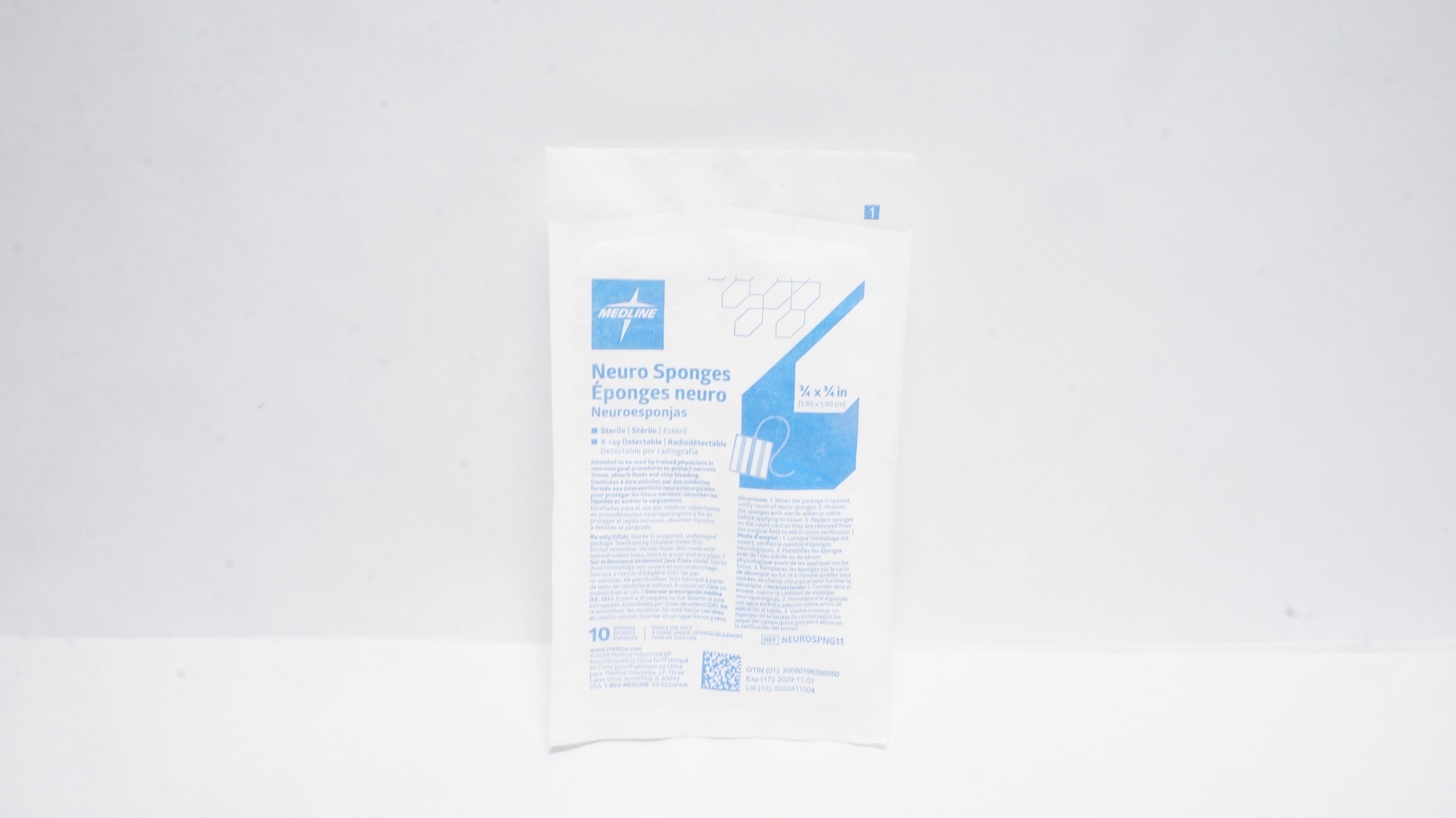 Medline NEUROSPNG11 Neuro Sponges X-ray Detectable 3/4 x 3/4In - Pack of 10