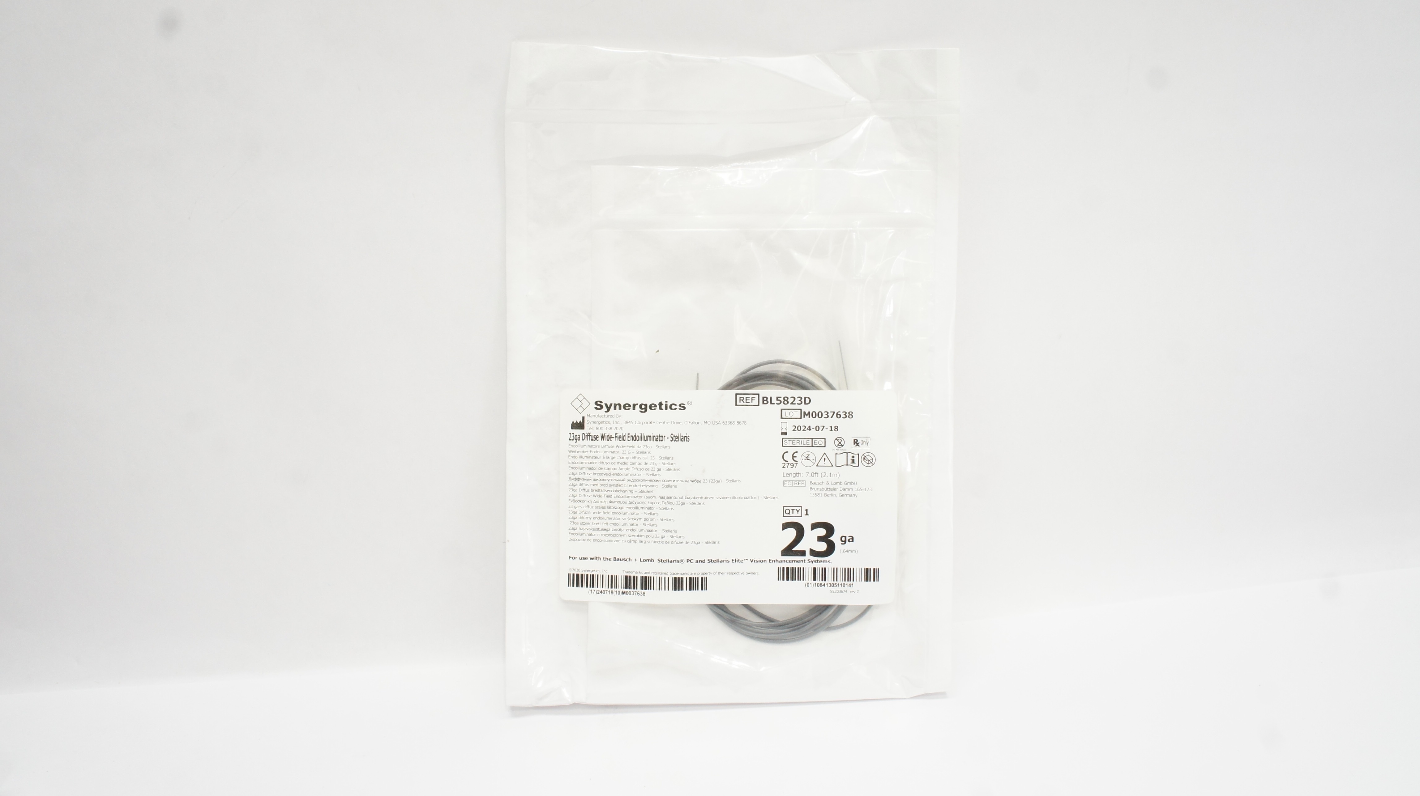 Synergetics BL5823D Stellaris 23ga Diffuse Wide-Field Endoilluminator, 7.0 ft.