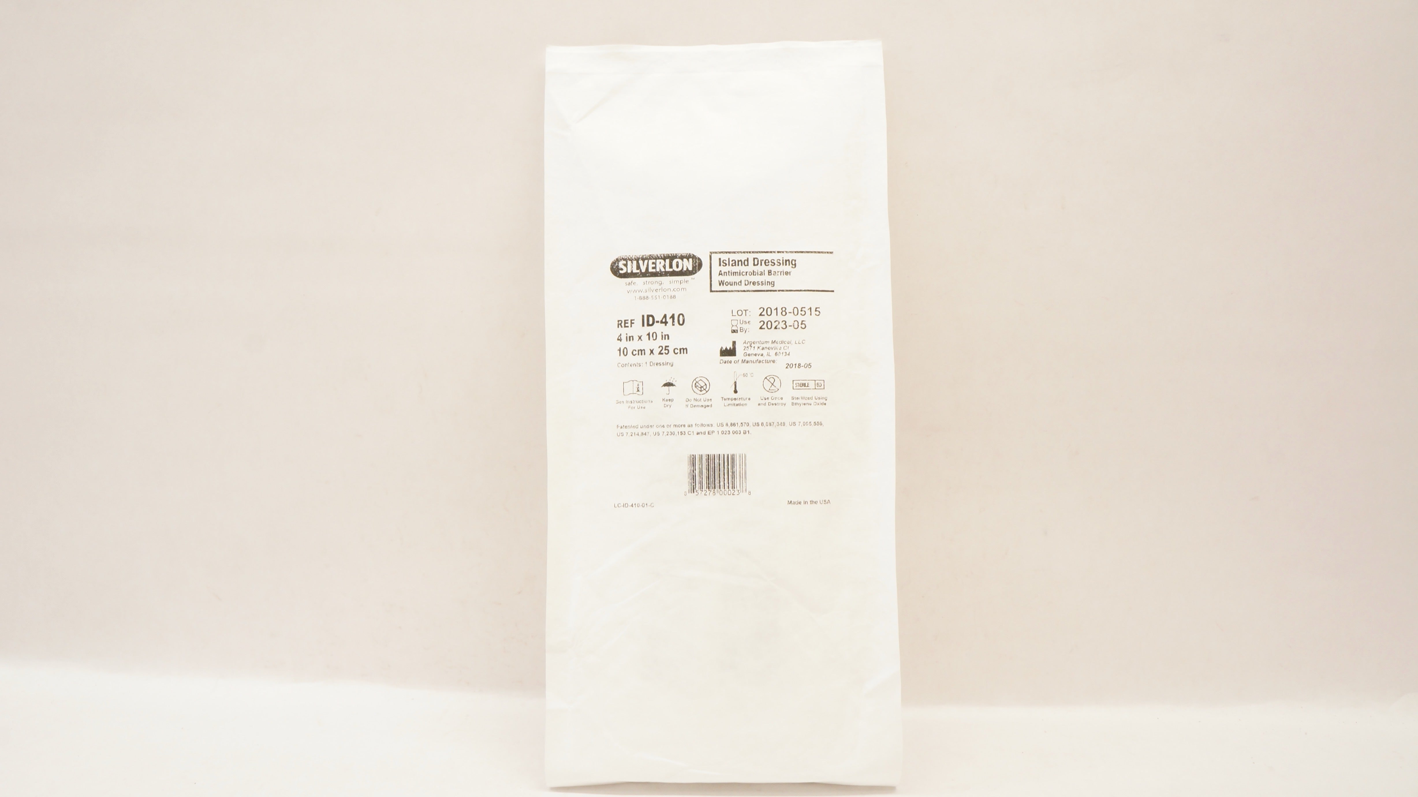 Silverlon ID-410 Island Antibacterial Barrier Wound Dressing 4x10inch