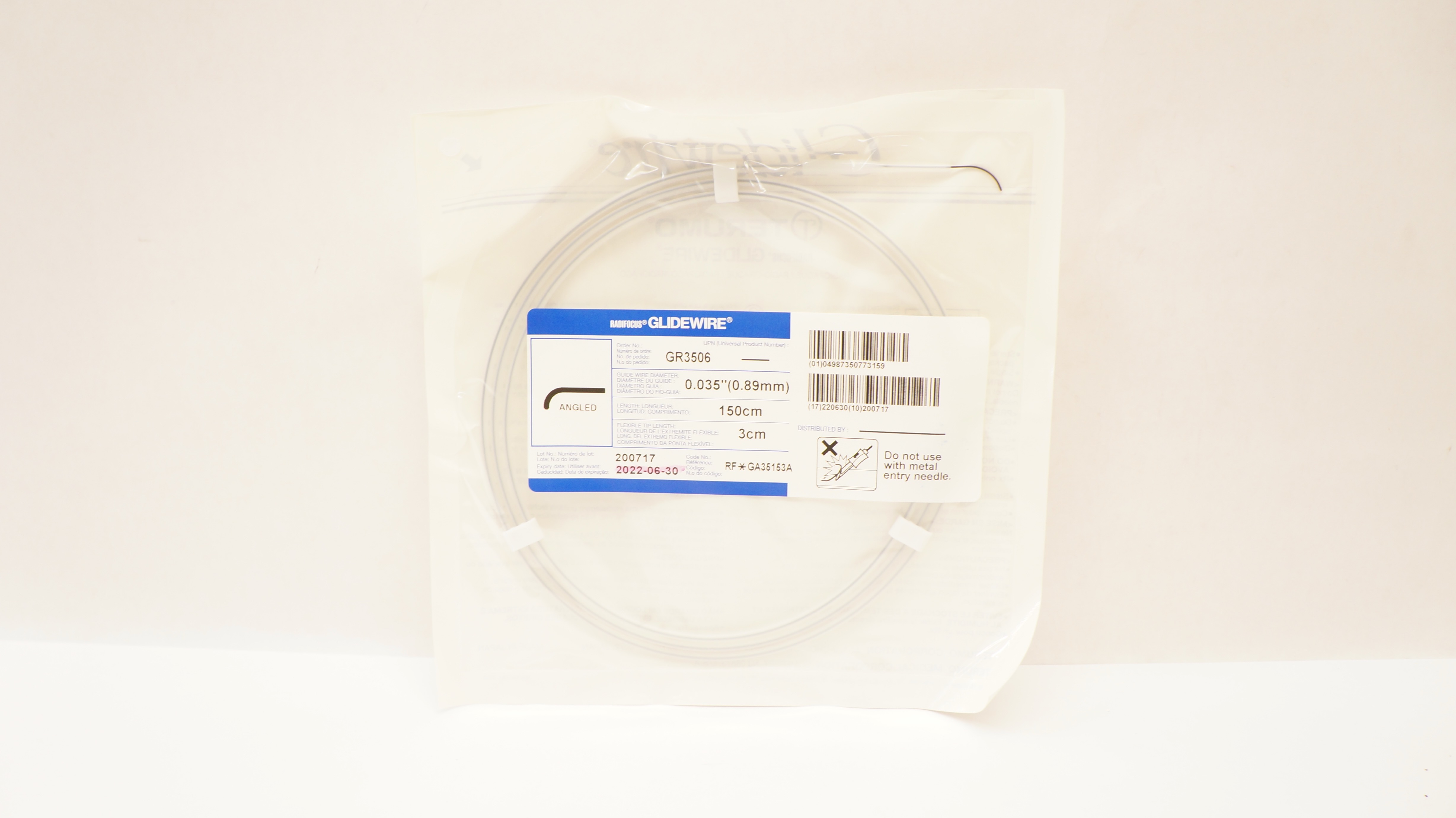 Terumo GA35153A Radifocus Glidewire, Angled 150cm x 0.035inch x 3cm (x)
