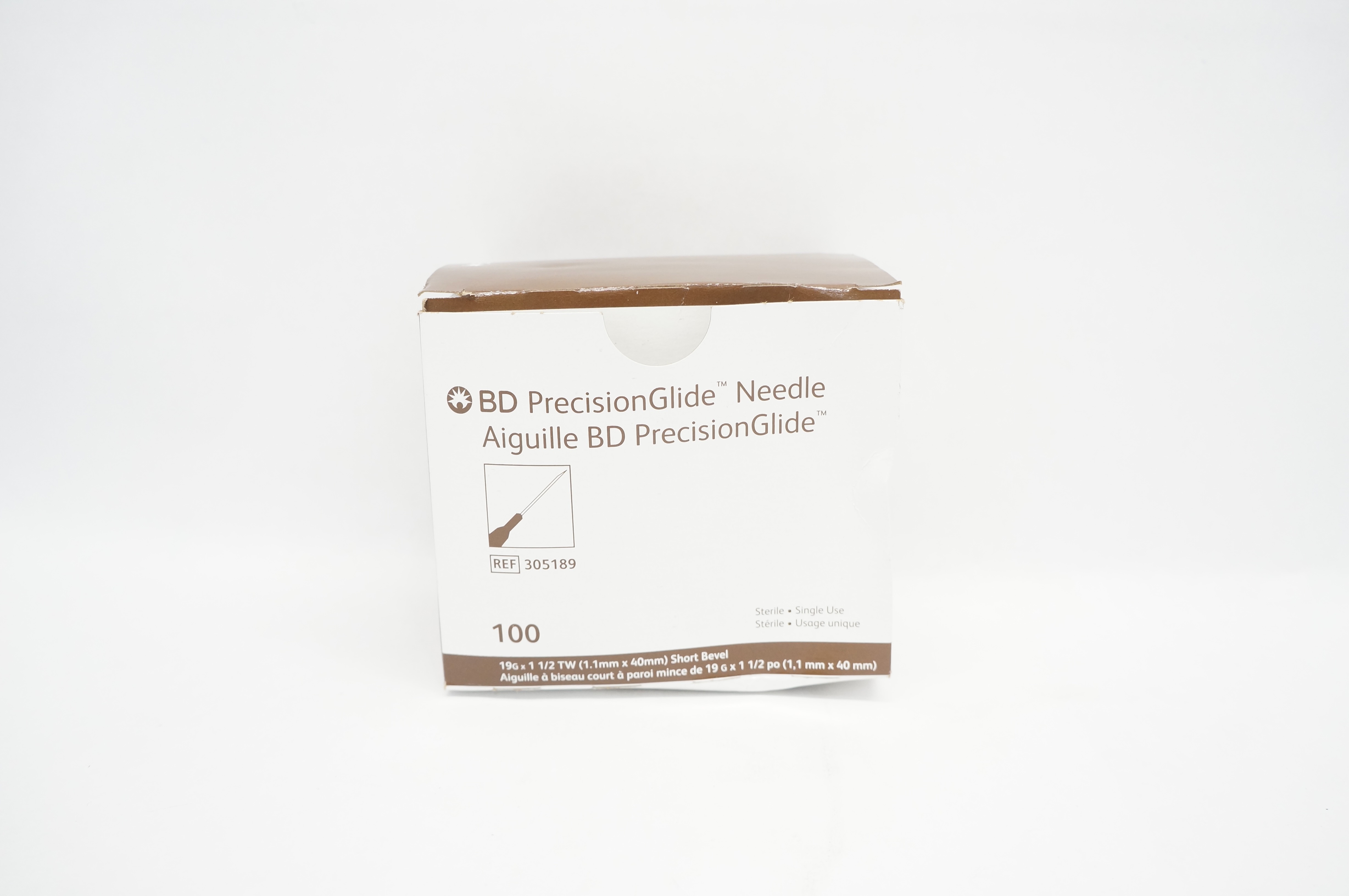 BD 305189 PrecisionGlide Ndle 19G x 1 1/2TW Short Bevel - Box of 100