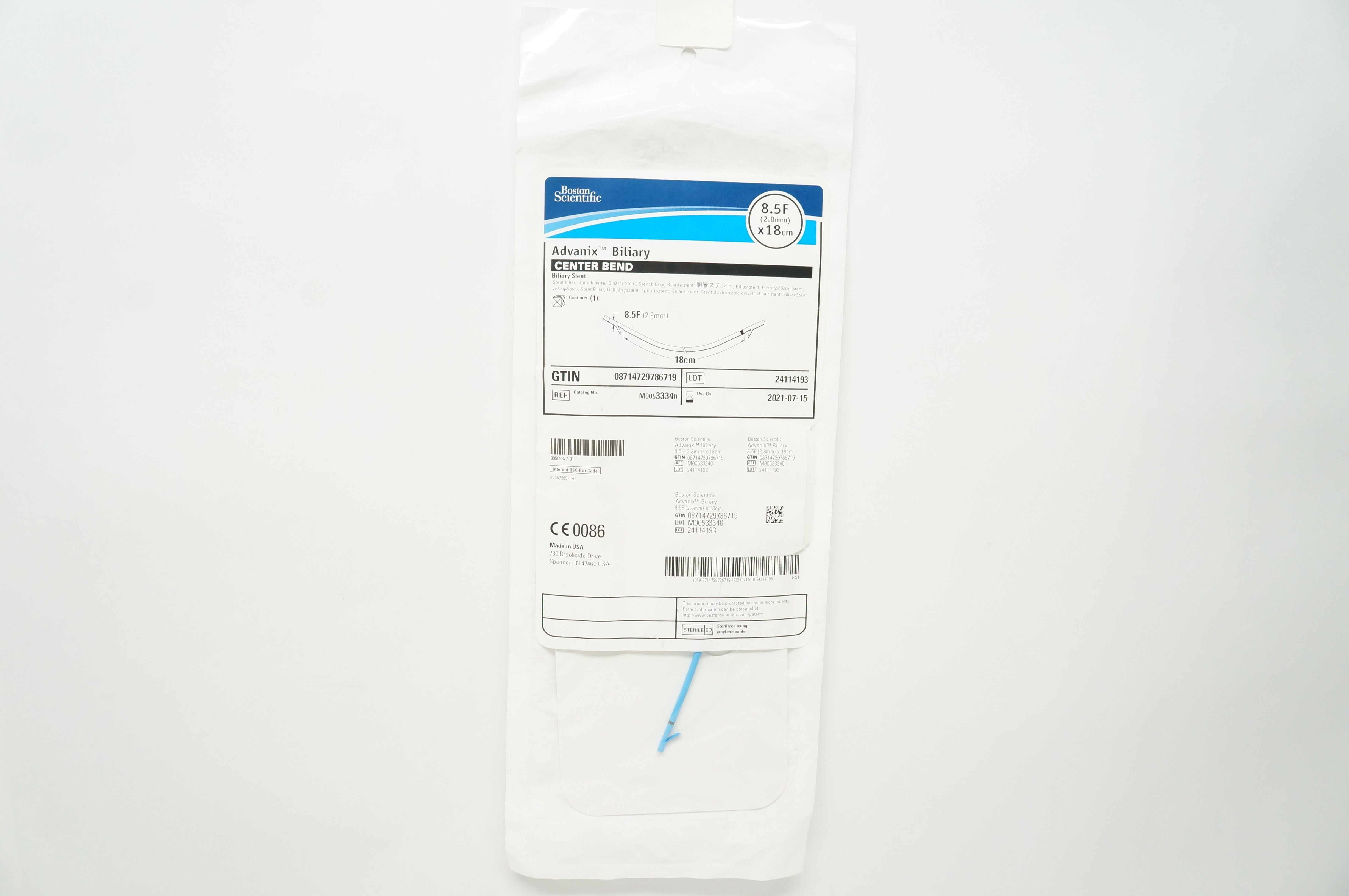 Boston Scientific 3334 Advanix Biliary Center Bend Stnt  8.5F x 18cm (x)