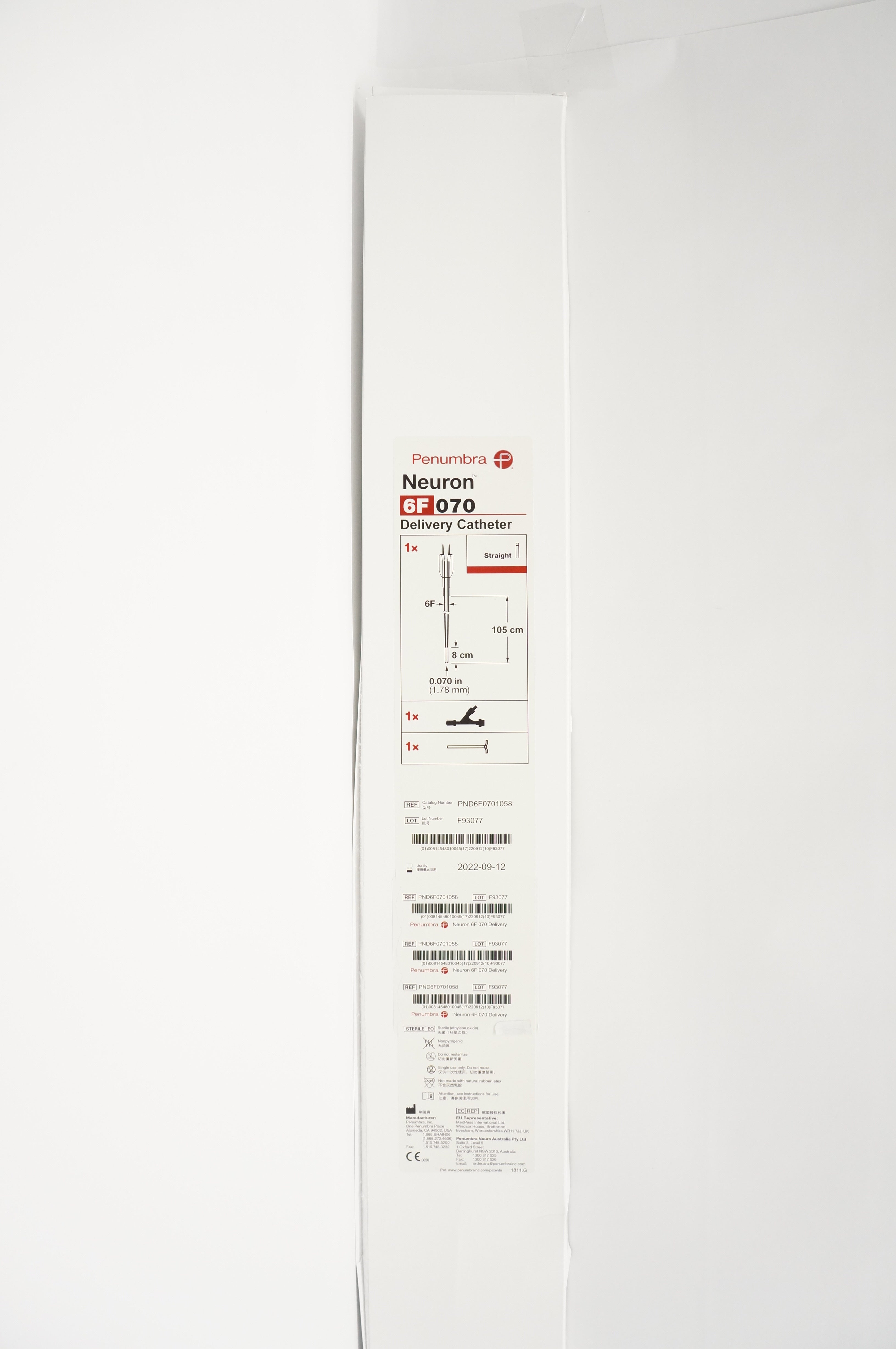 Penumbra PND6F0701058 Neuron Delivery Cath. Straight 6F x 0.070inch