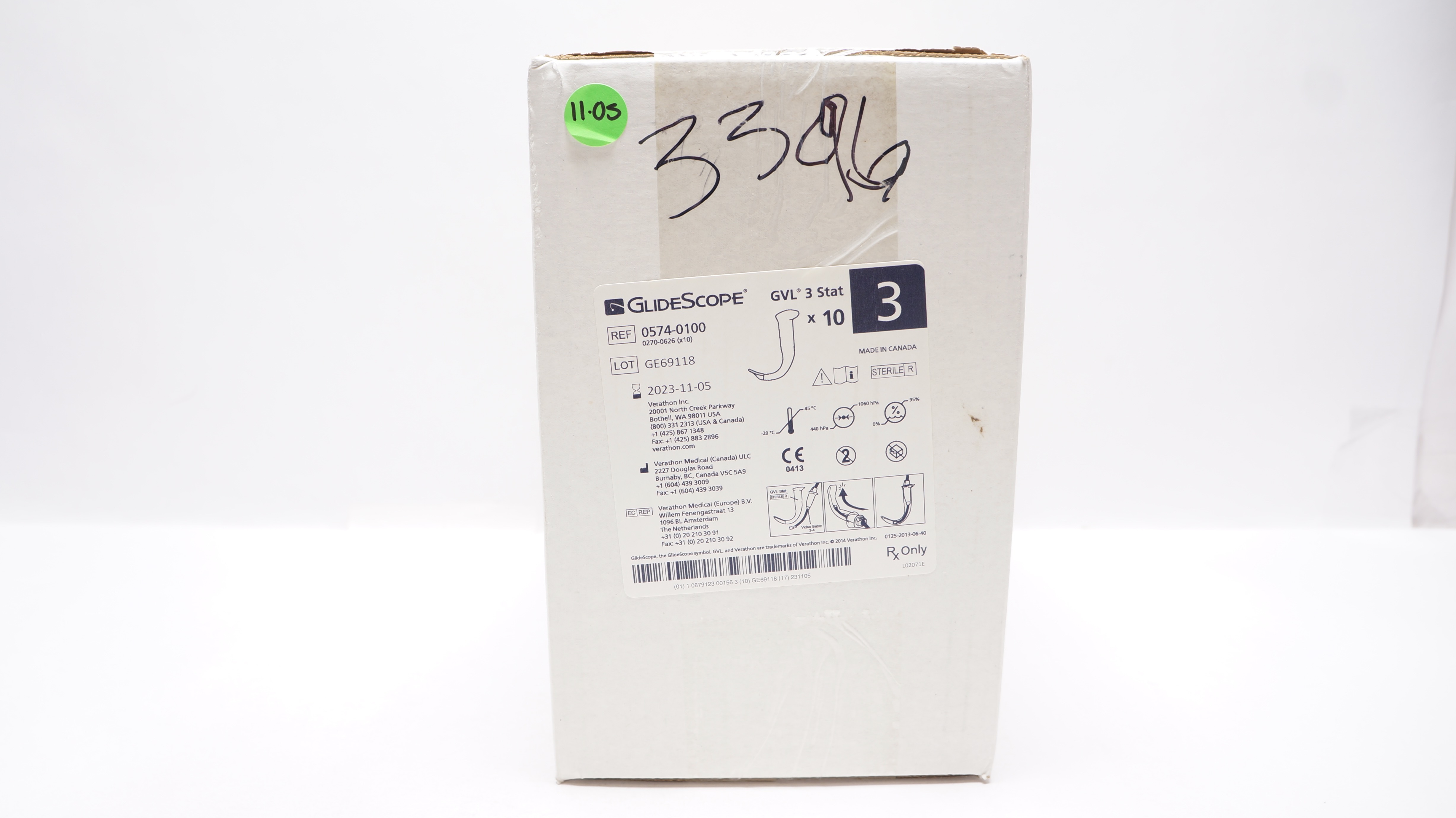 Verathon Medical 0574-0100 GlideScope Video Laryngoscopes GVL 3 Stat - Box of 10