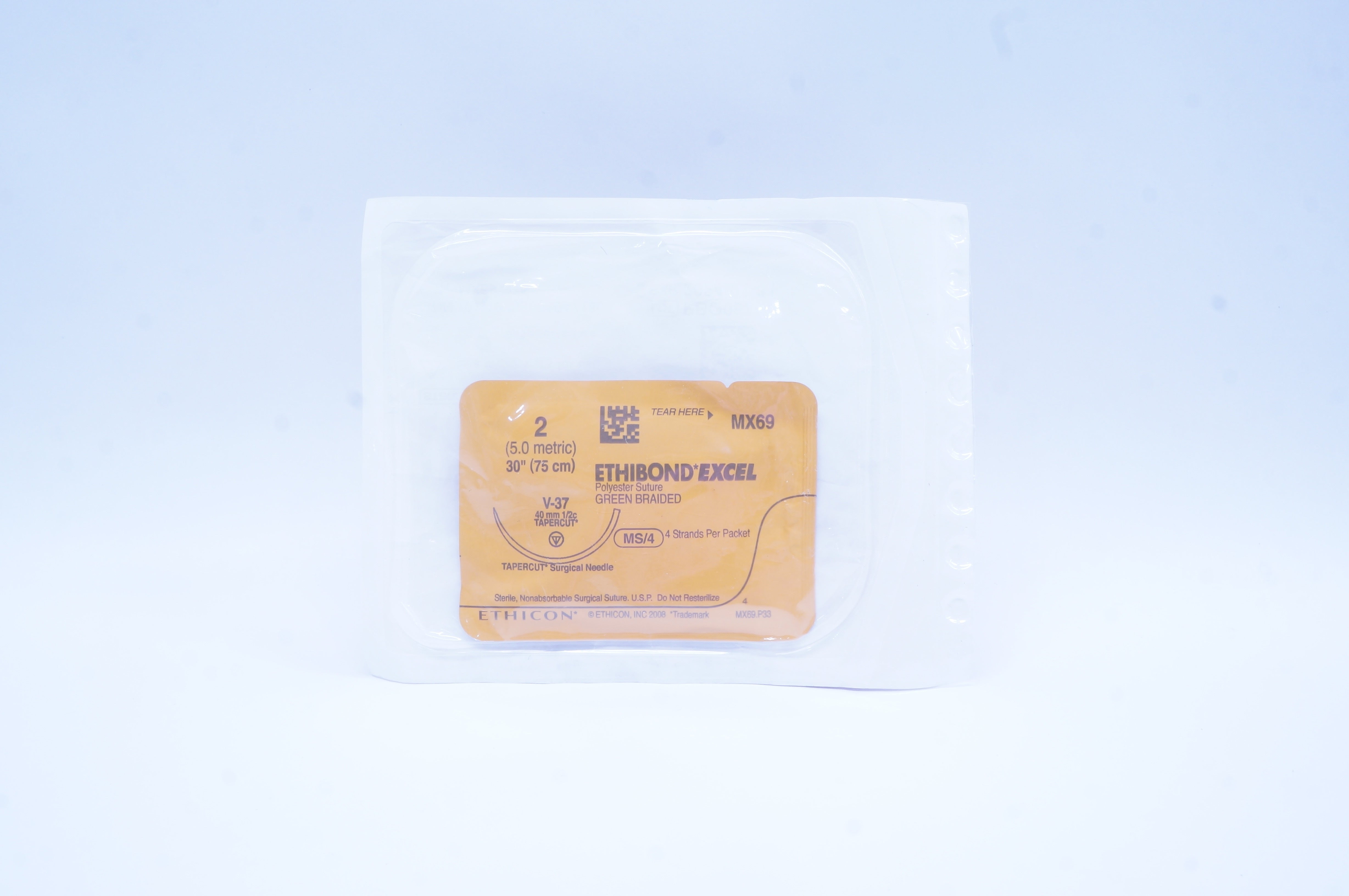 Ethicon MX69 2 Ethibond Excel Polyester Stre V-37 40mm 1/2c Tapercut, 30 inch