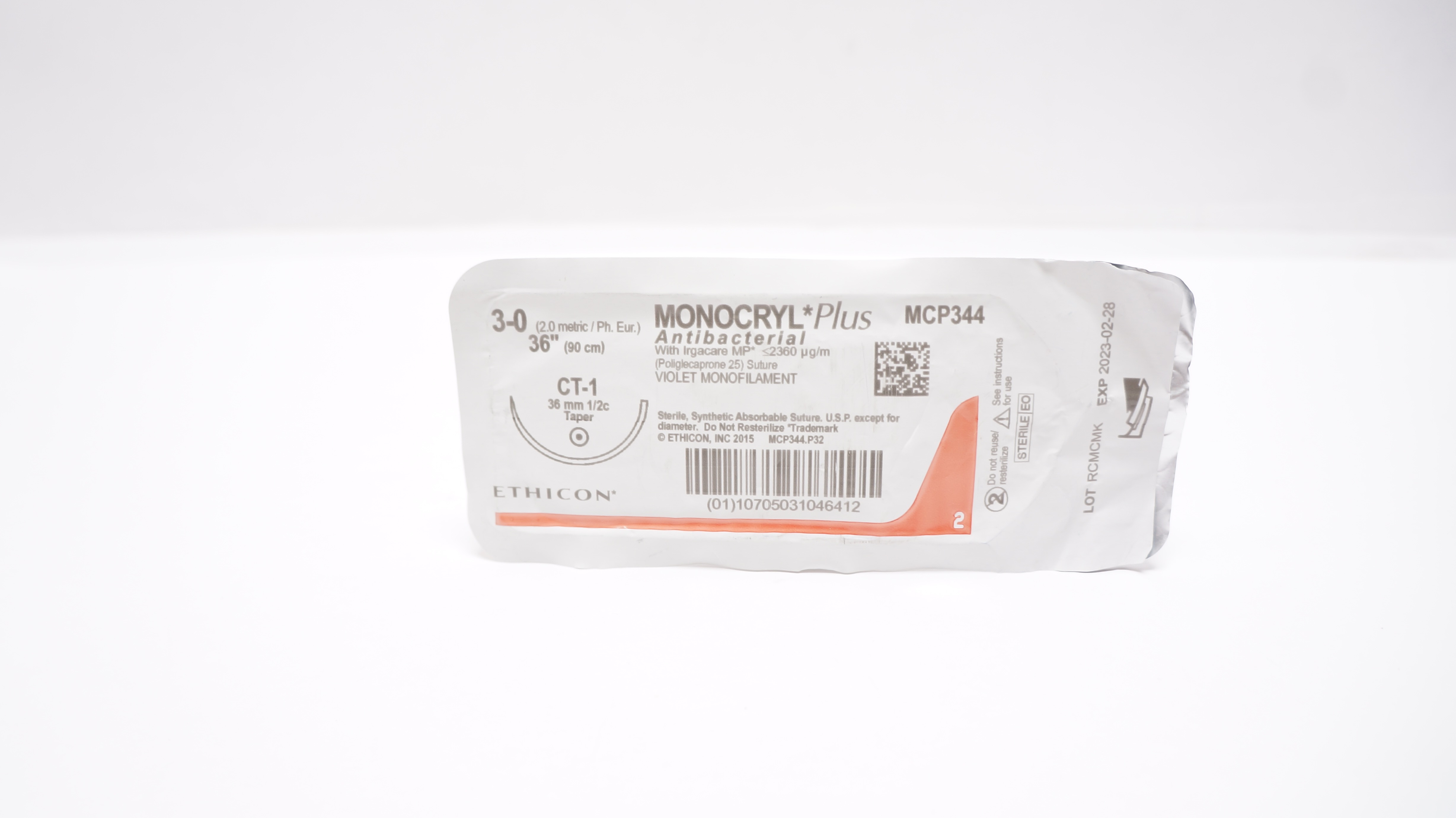 Ethicon MCP344 3-0 Monocryl Antibacterial Stre CT-1 36mm 1/2c Taper, 36inch (x)
