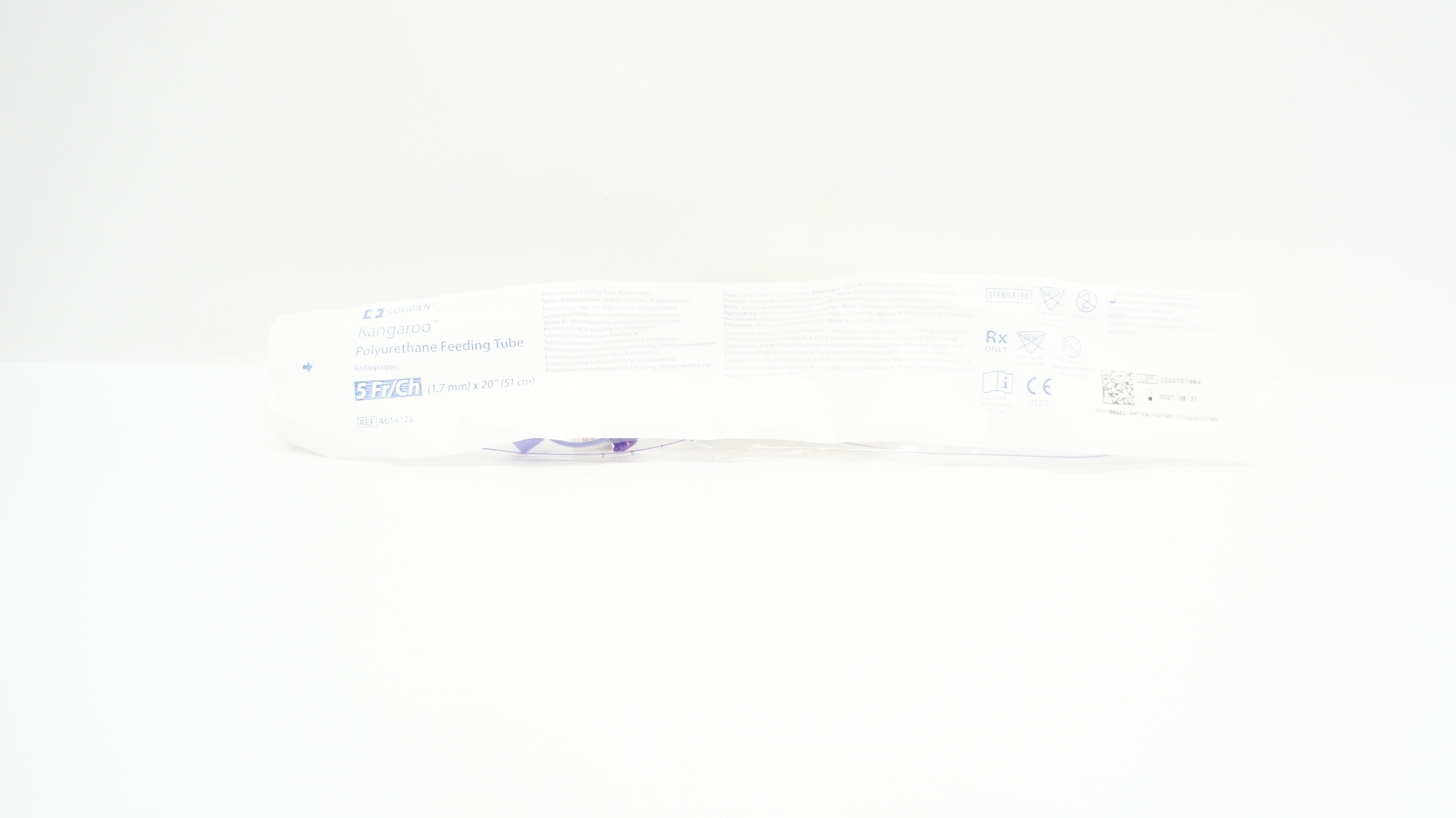 Covidien 461412E Kagaroo Polyurethane Feeding Tube 5Fr/Ch x 20inch