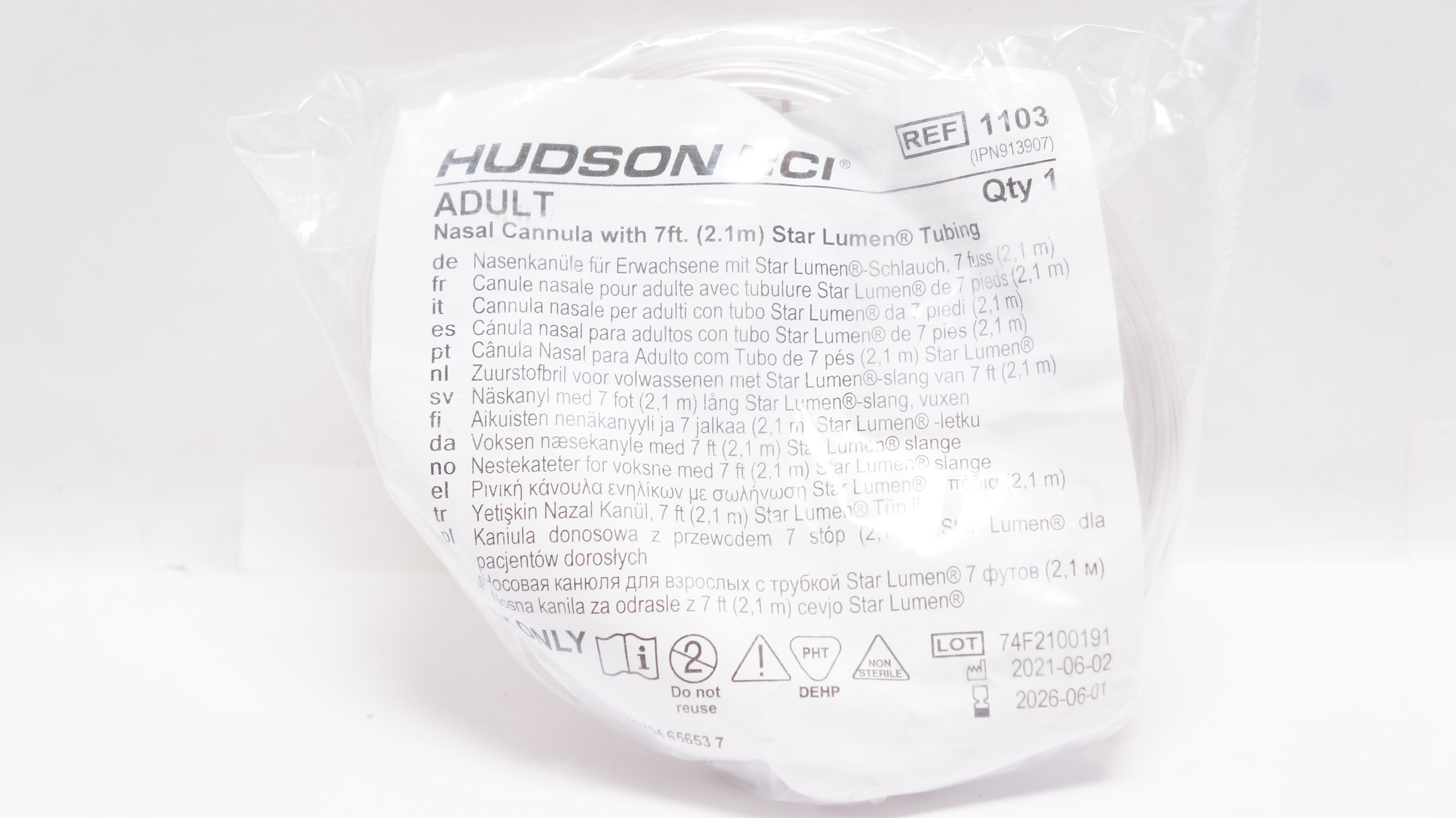 Teleflex 1103 Hudson RCI Adult Nasal Cannula with Star Lumen Tubing 7Ft.