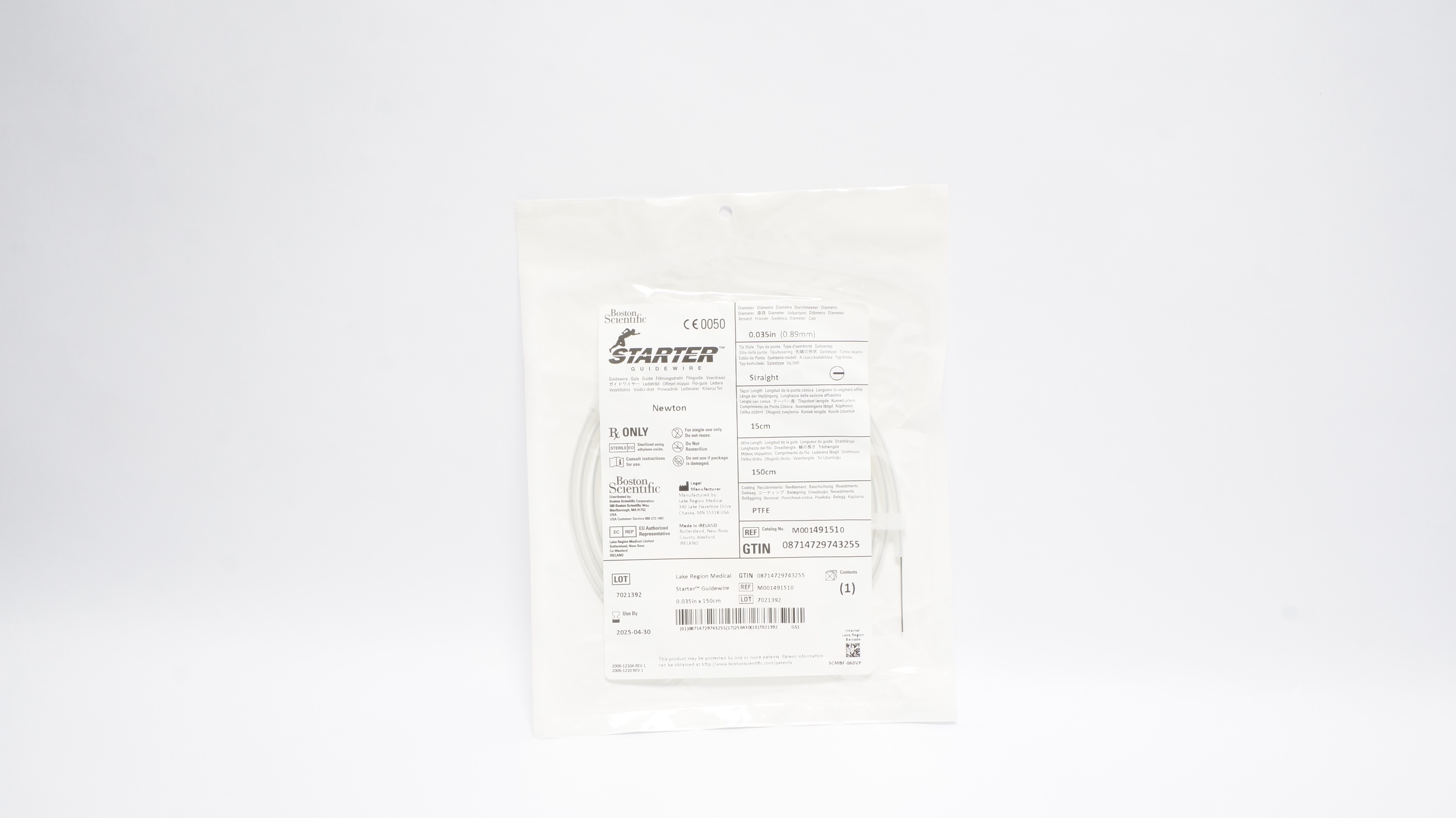 Boston Scientific M001491510 Starter Guidewire  Newton 0.035In x 15cm x 150cm(x)