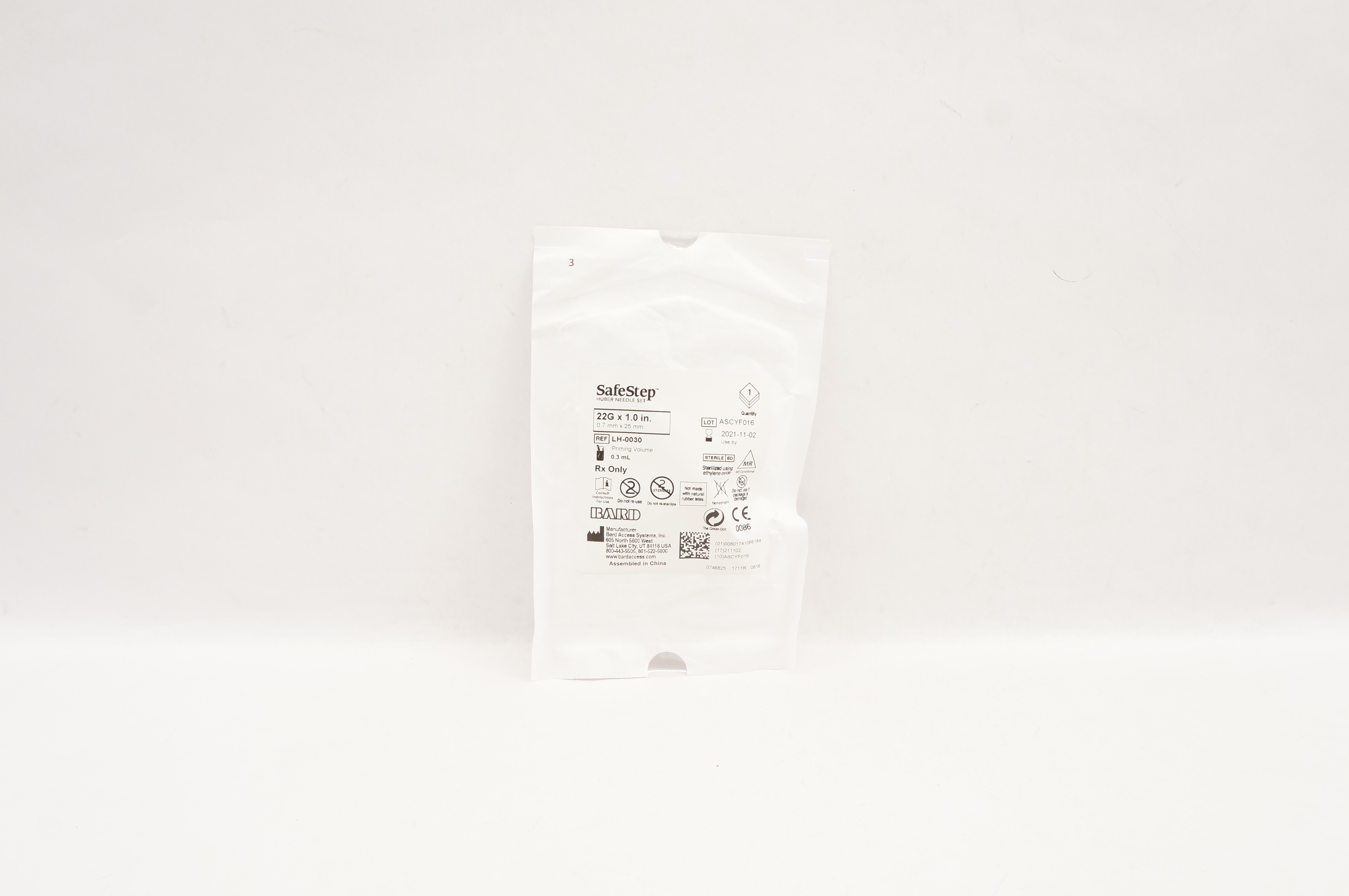 Bard LH-0030 SafeStep Huber Ndle Set 22G x 1.0inch, Priming Volume 0.3mL (x)