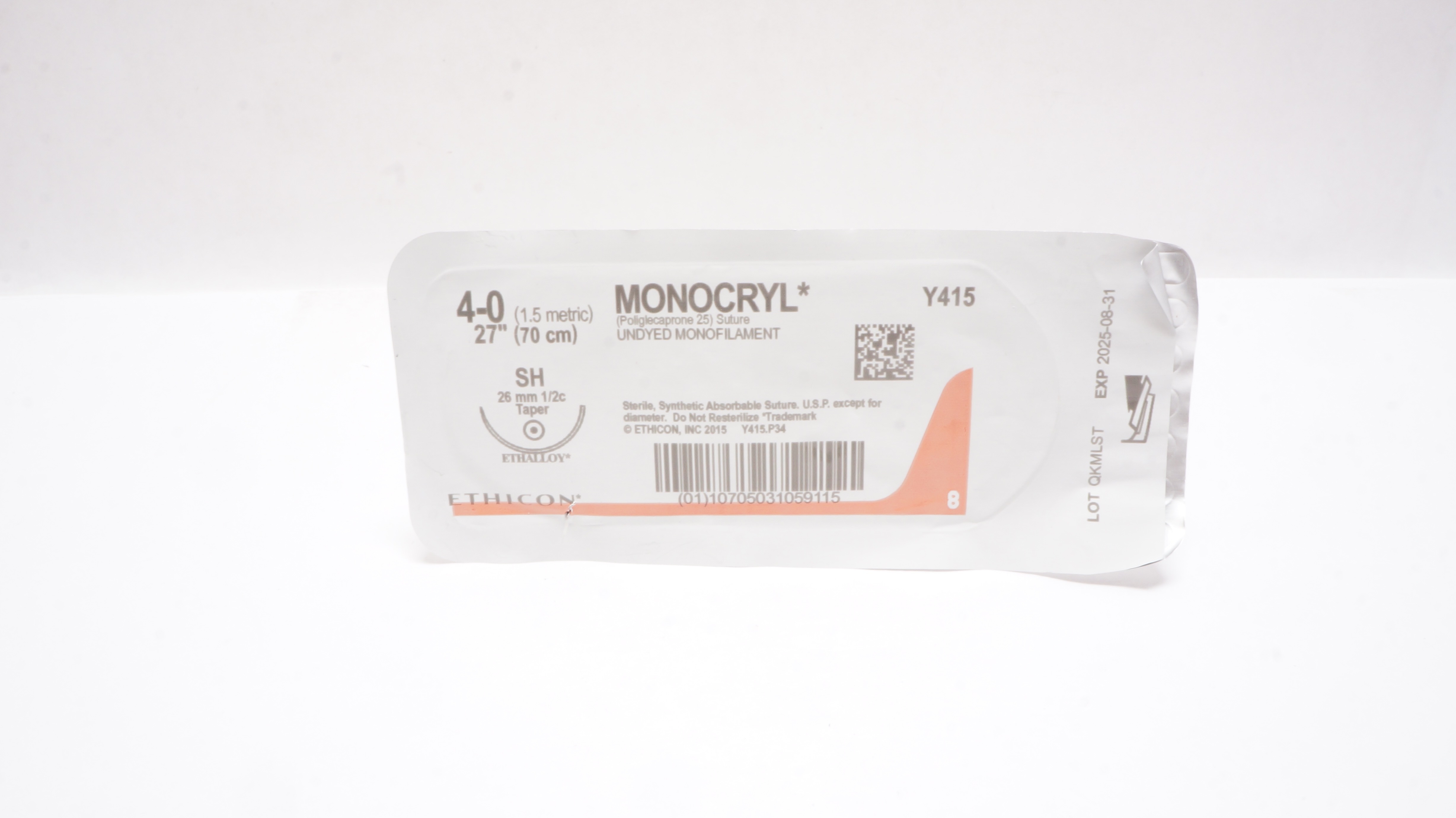 Ethicon Y415 4-0 MONOCRYL, SH, 26mm 1/2c Taper, 27inch