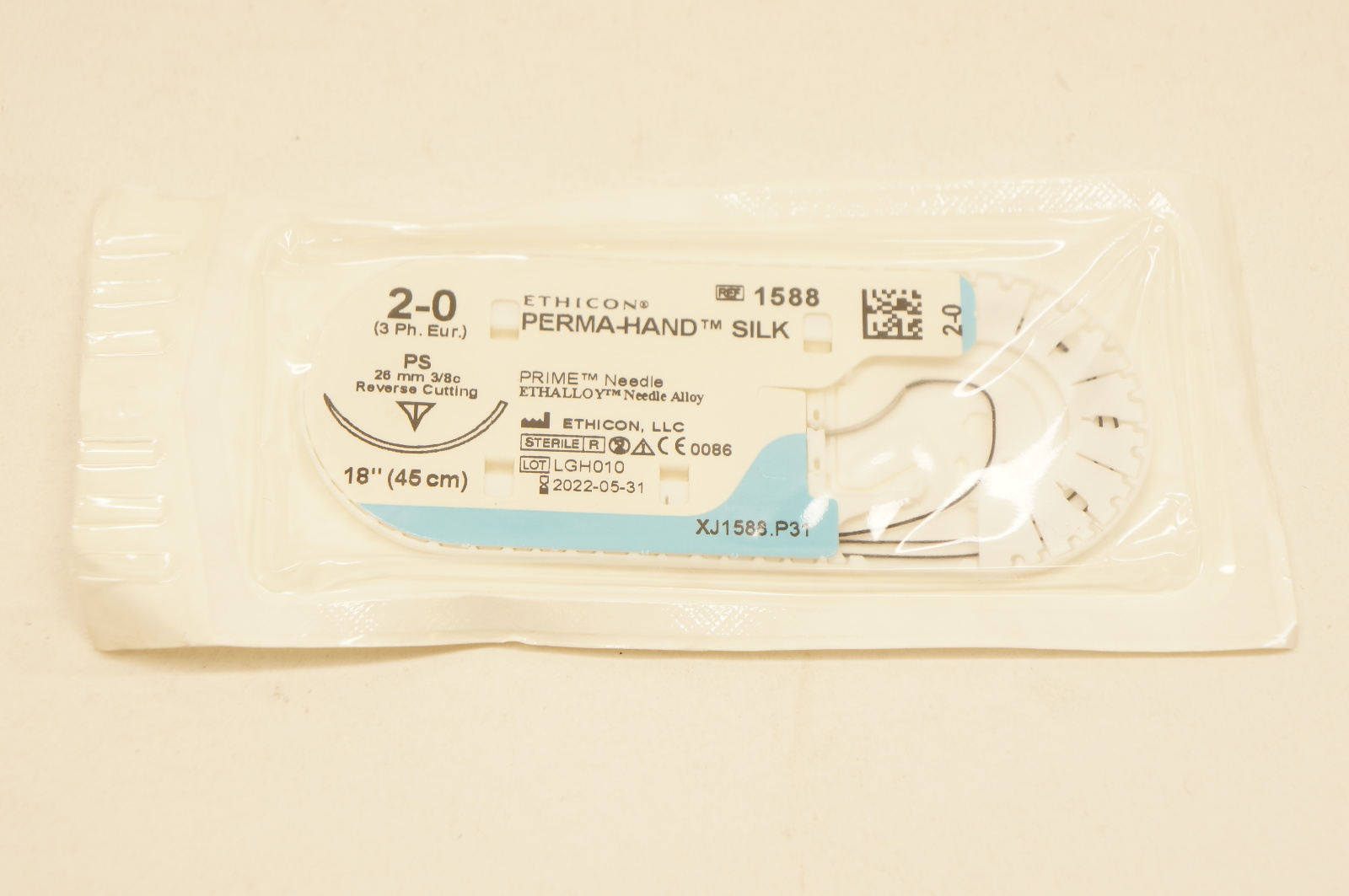 Ethicon 1588 2-0 PERMA-HAND SILK, PS, 26mm 3/8c, Reverse Cutting, 18inch