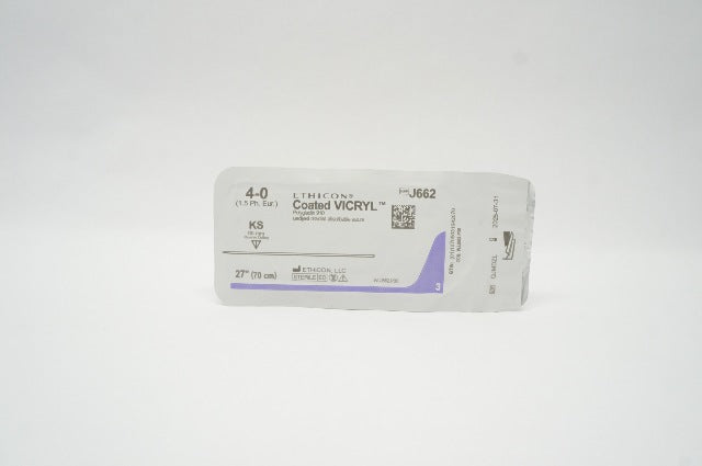 Ethicon J662  4-0 Coated VICRYL, KS, 60mm Reverse Cutting, 27Inch