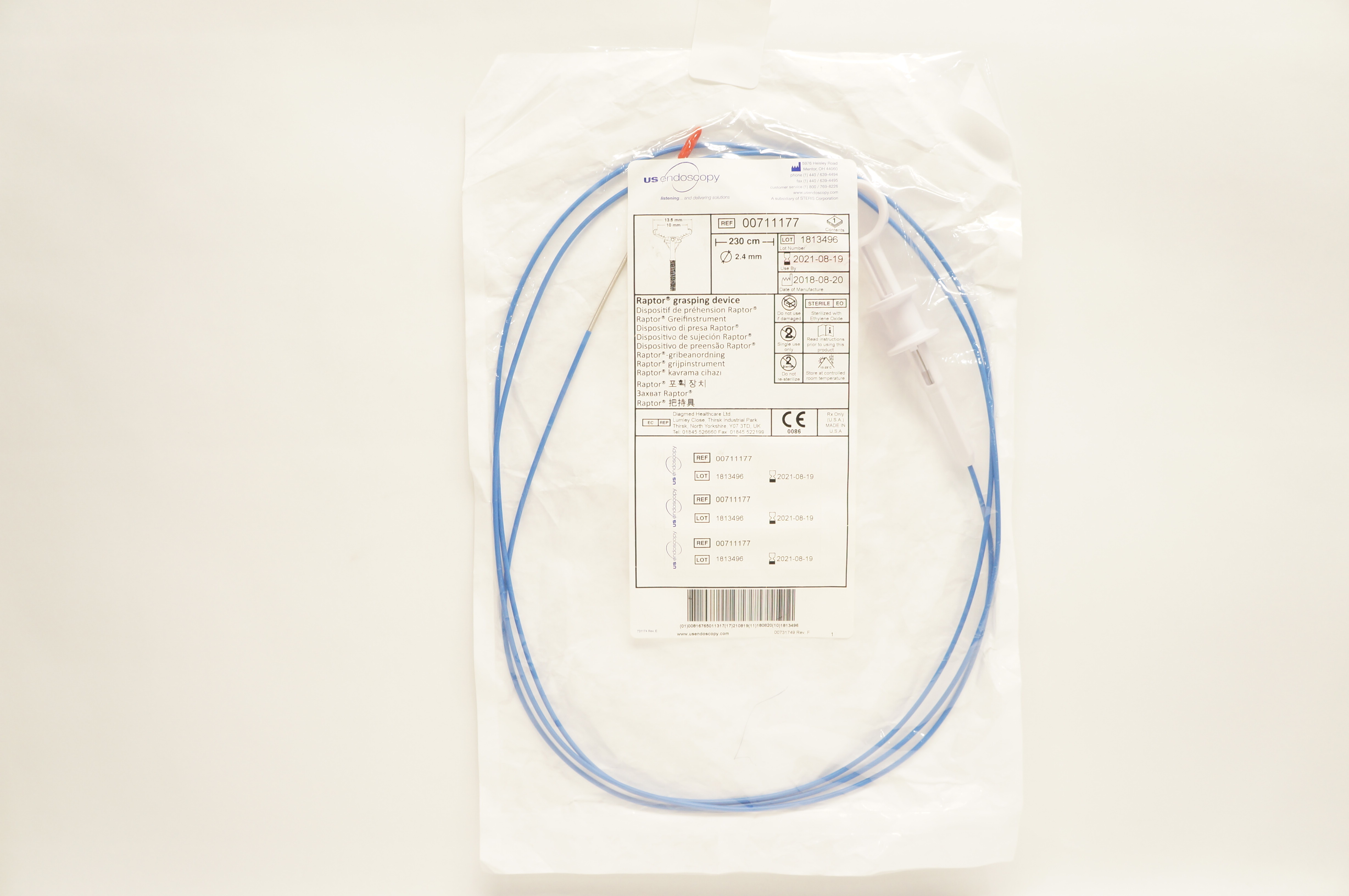 US Endoscopy 00711177 Steris Raptor Grasping Device 2.4mm x 230cm (x)