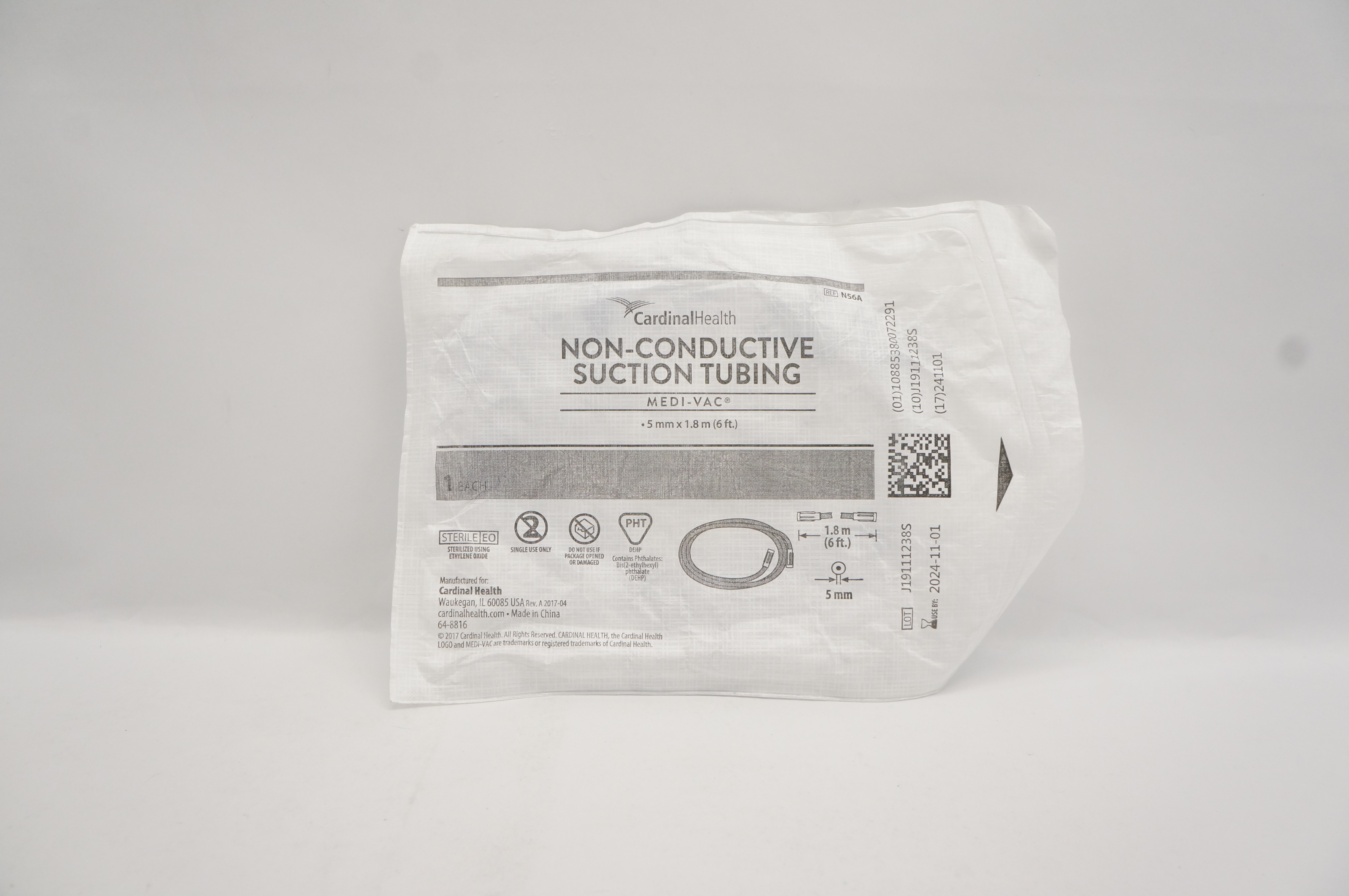 Cardinal Health N56A Medi-Vac Non-Conductive Suction Tubing 5mm x 6Ft