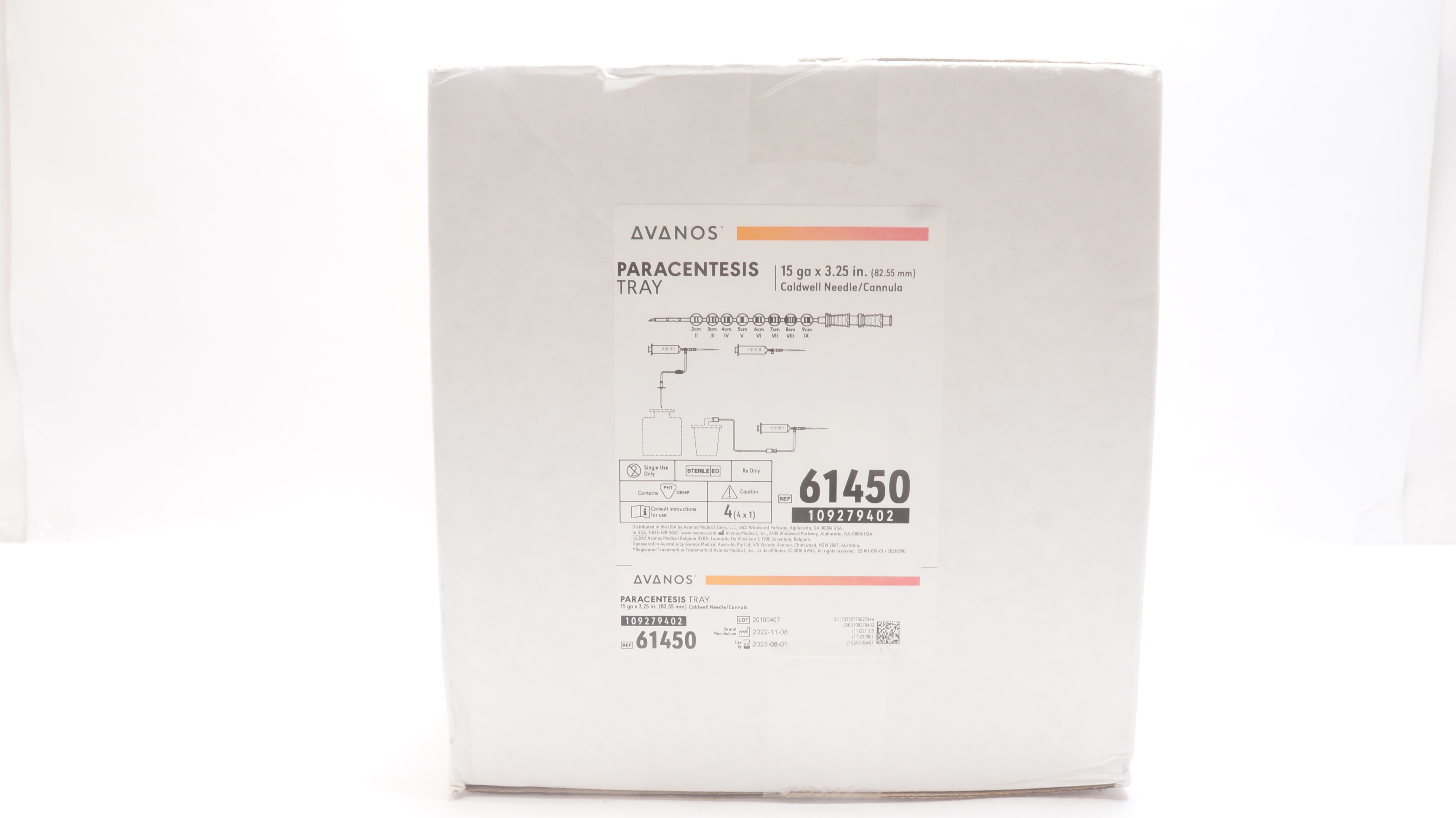 Avanos 61450 Paracentesis Tray Caldwell Ndle/Cannula 15ga x 3.25In (x)-Case of 4