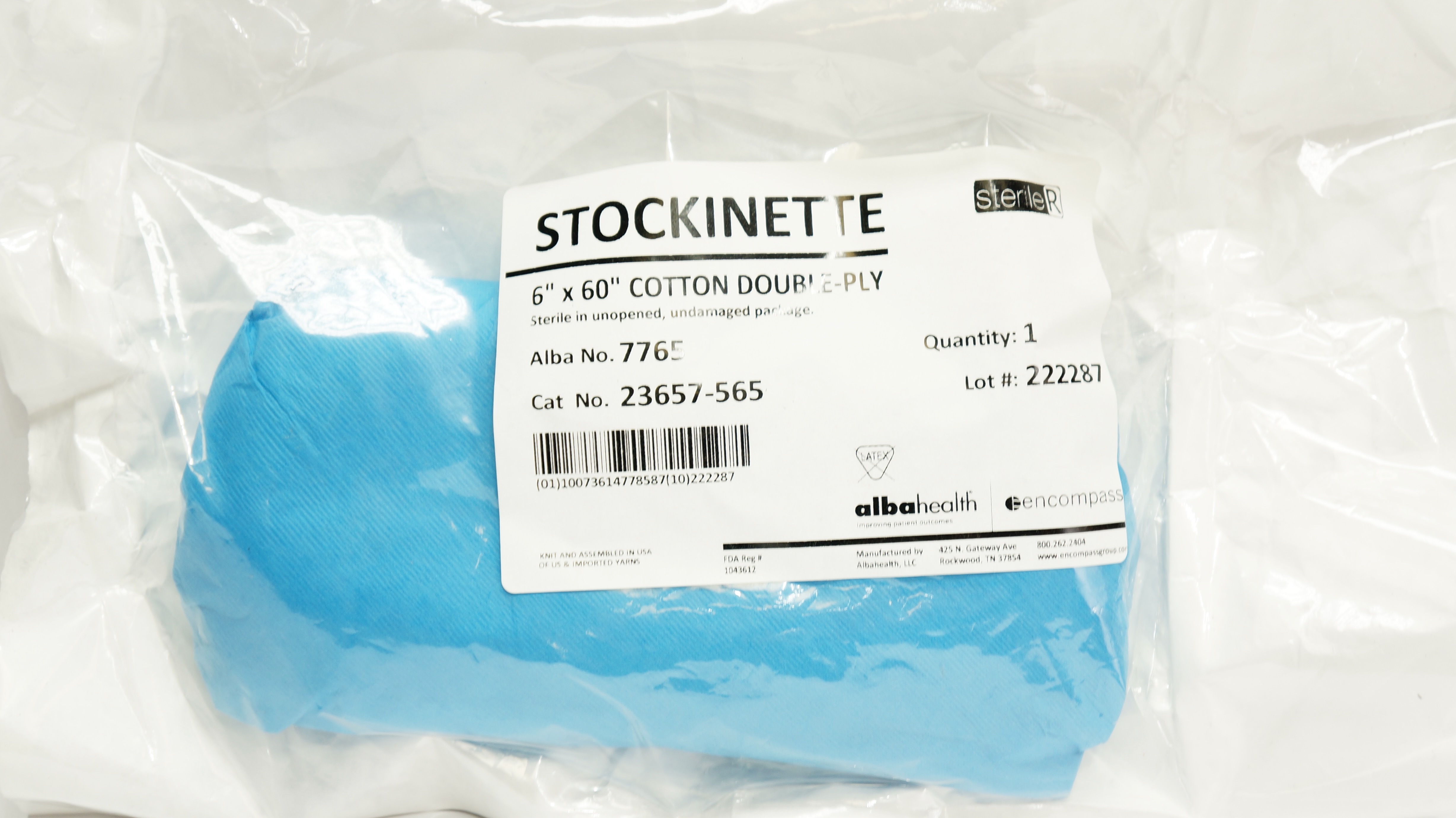 Alba Health 23657-565 Stockinette Cotton Double-Ply, Sterile, 6 x 60inch