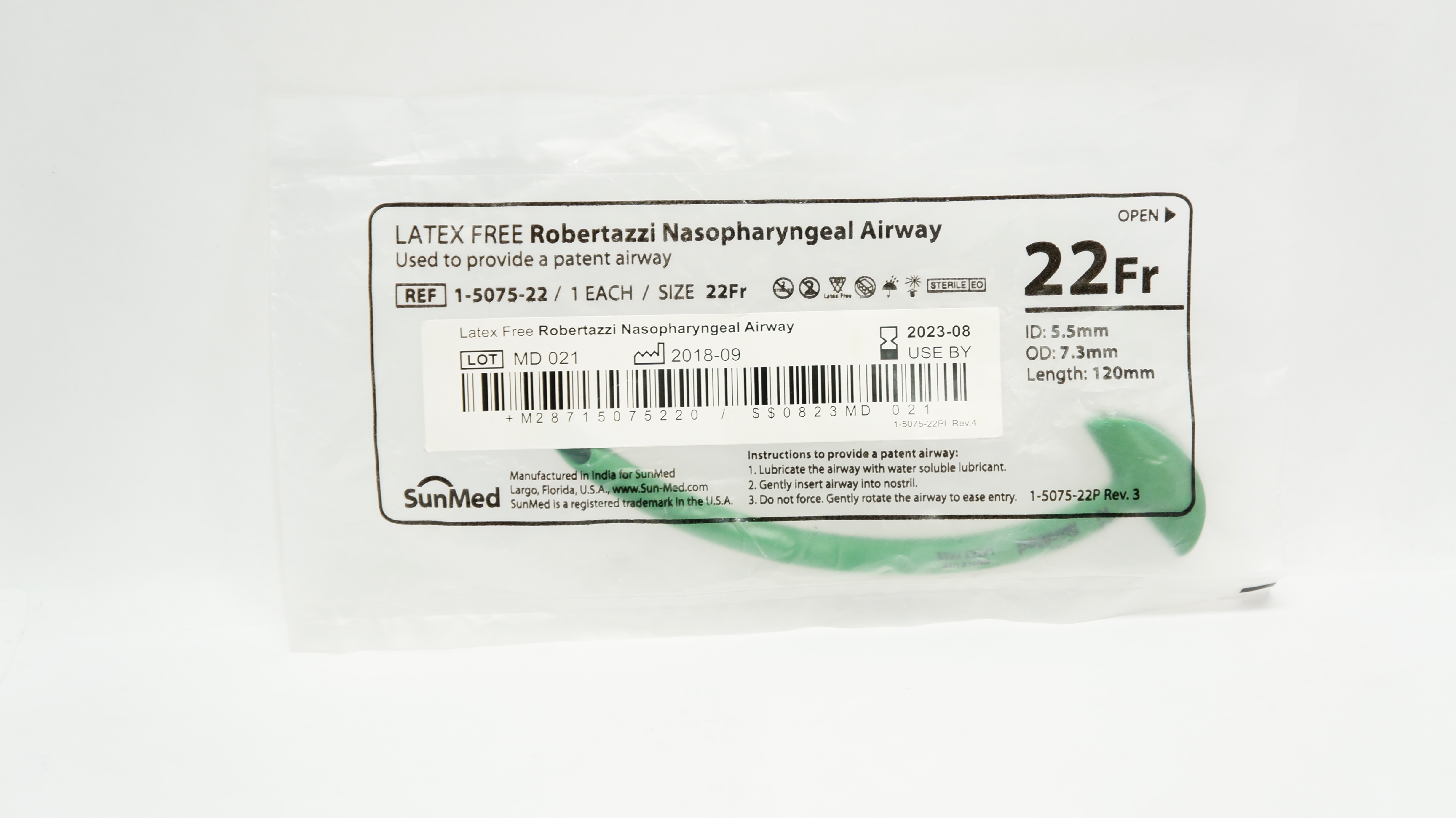 SunMed 1-5075-22 Robertazzi/Nasopharyngeal Airway 22Fr (x)