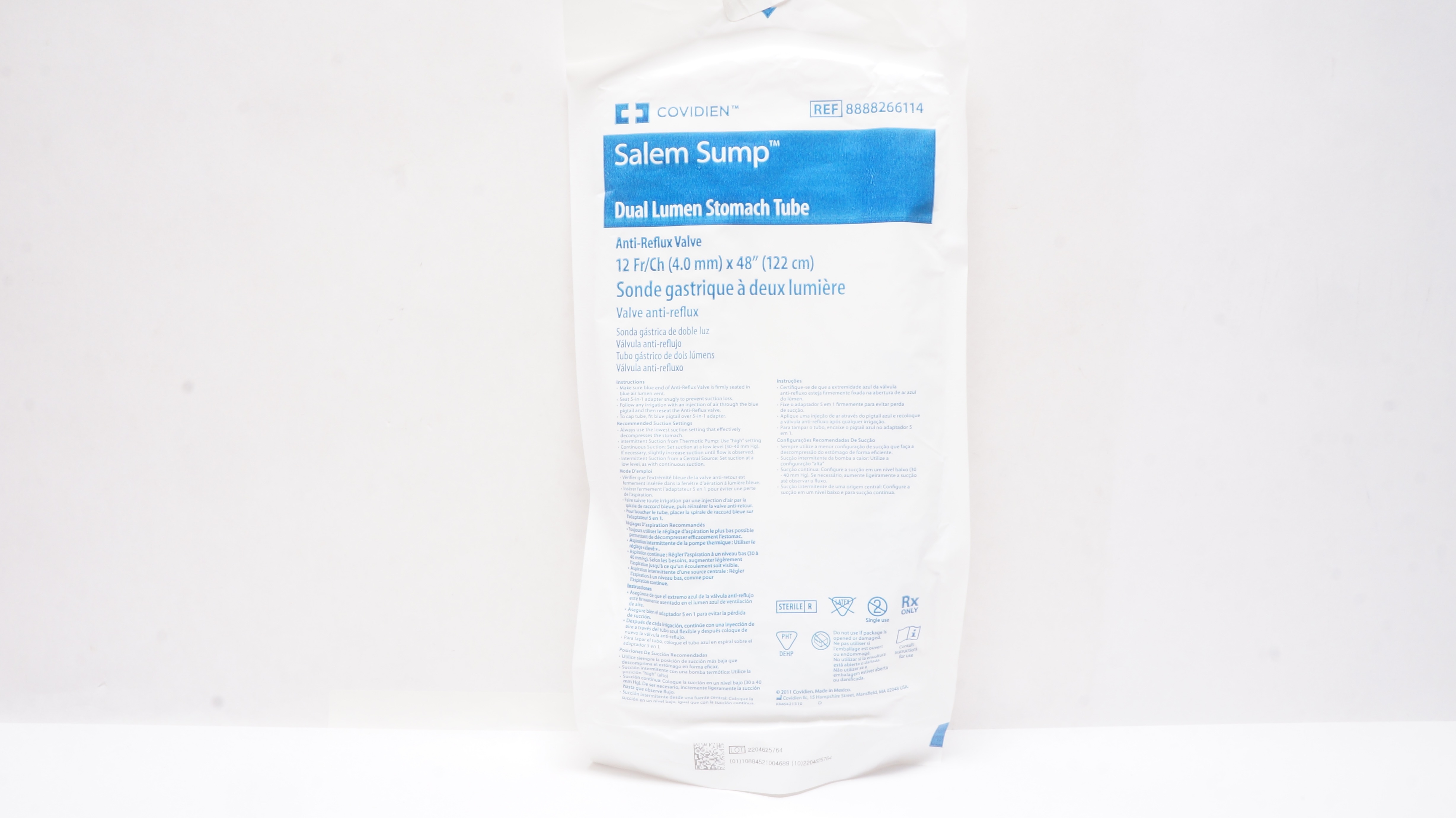 Covidien 8888266114 Salem Sump Dual Lumen Stomach Tube 12Fr/Ch x 48inch