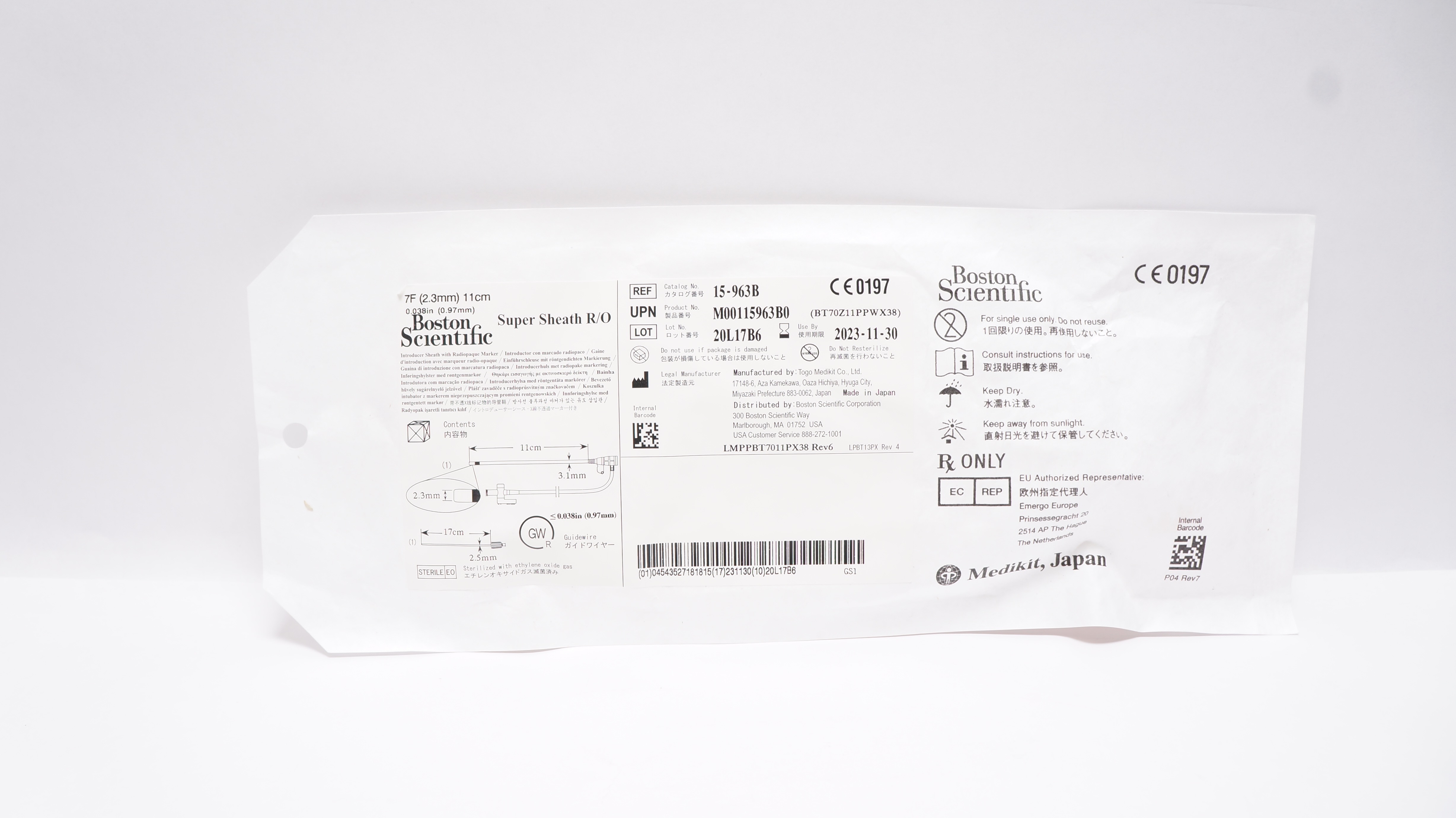Boston Scientific 15-963B Super Introducer Sheath w/Marker 7F x 11cm x 0.038inch