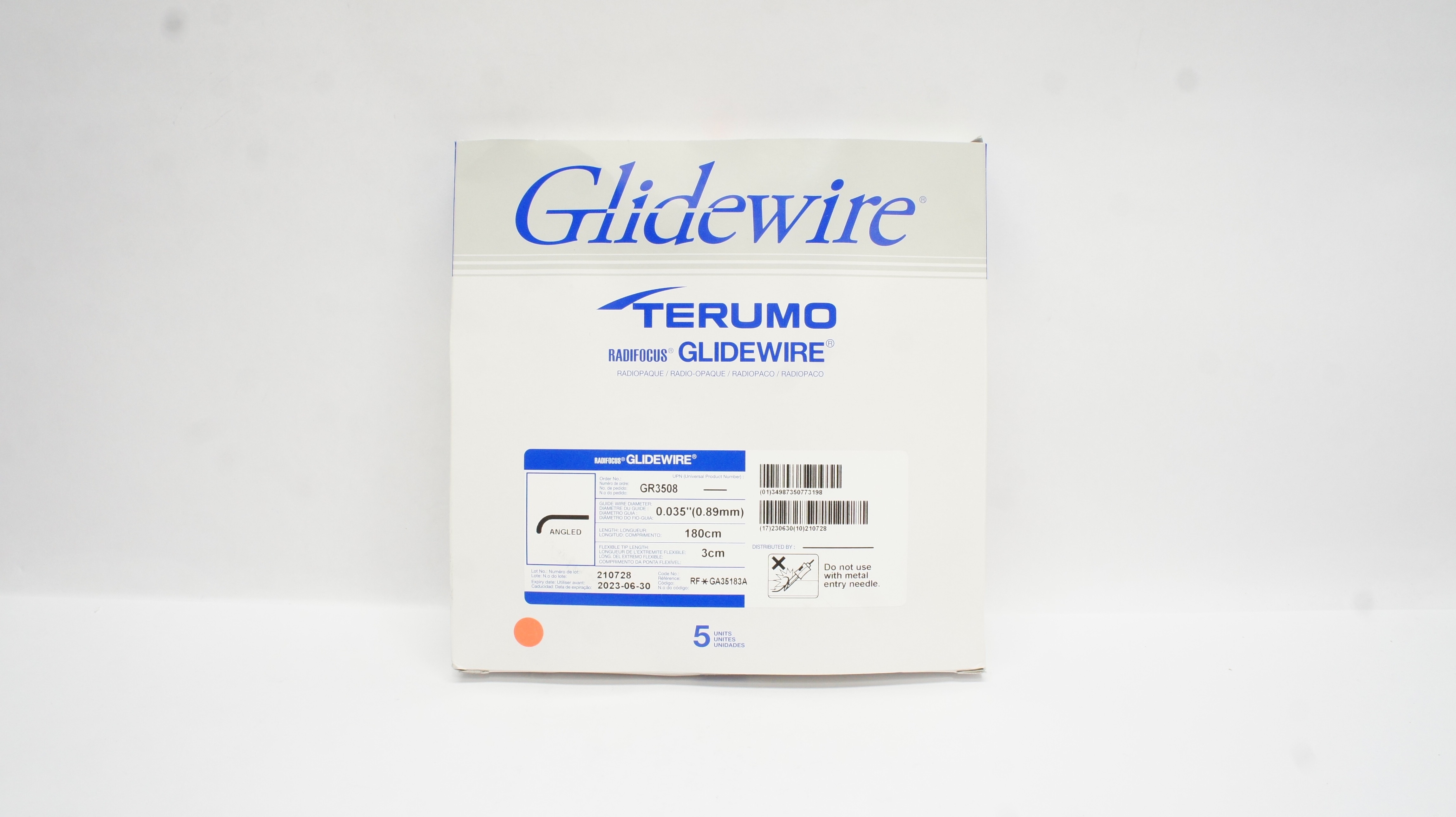 Terumo GR3508 Radifocus Glidewire Angled, 0.035inch x 3cm x 180cm (x) - Box of 5