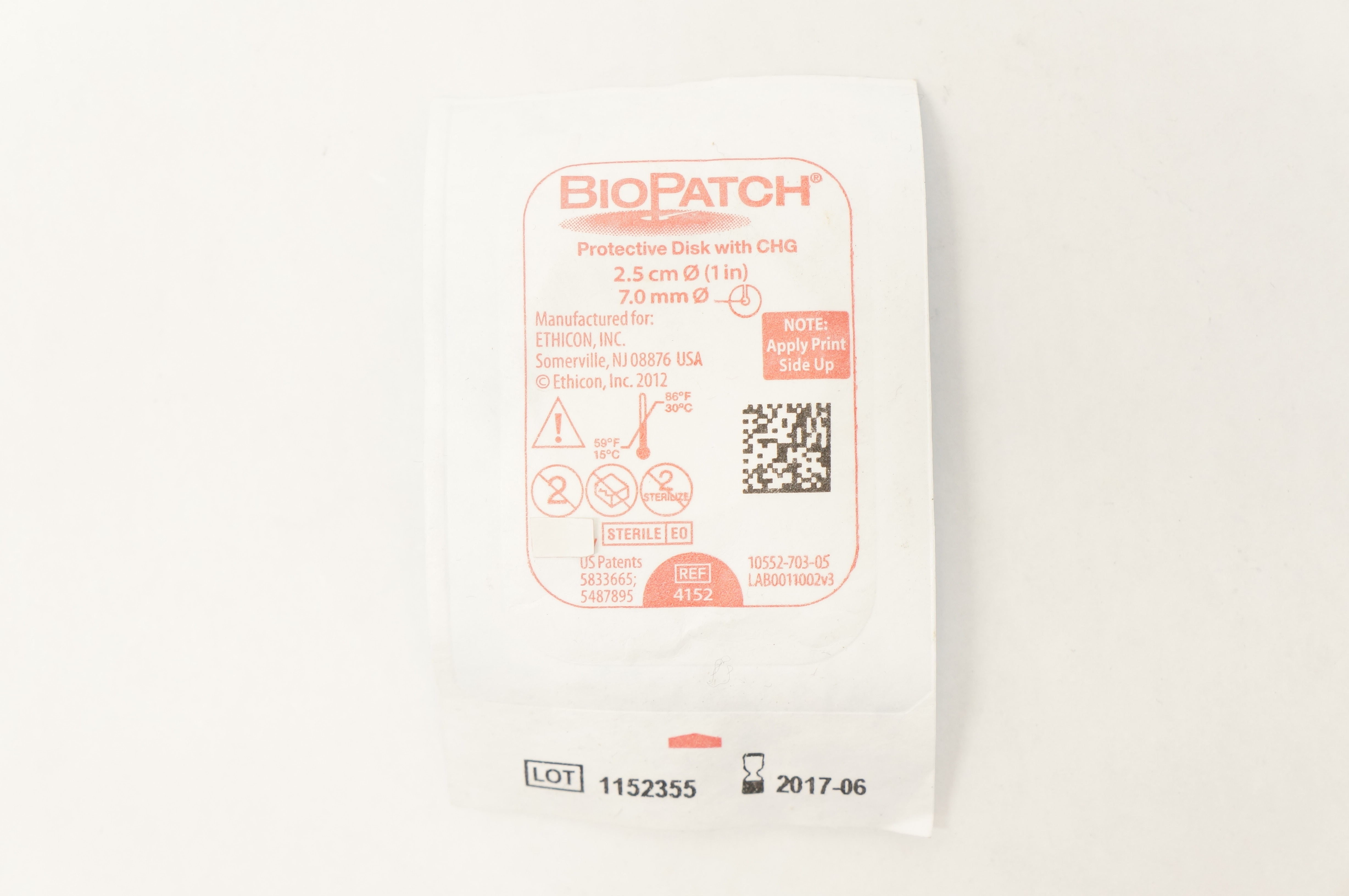 Ethicon 4152 BioPatch Protective Disk with CHG 1 in. x 7.0 mm (x)