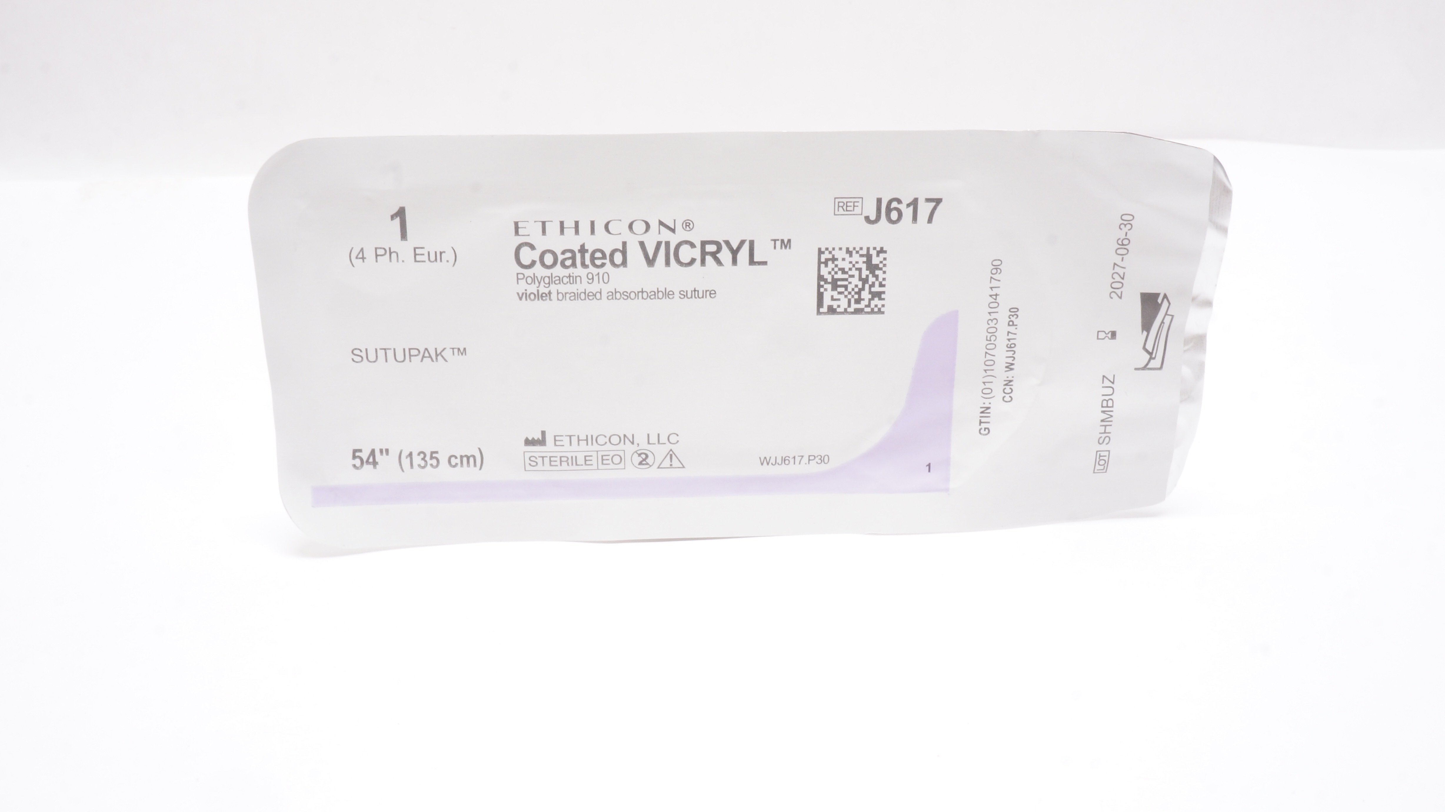 Ethicon J617 1 Coated VICRYL Polyglactin 910 Stre Violet Braided, 54inch