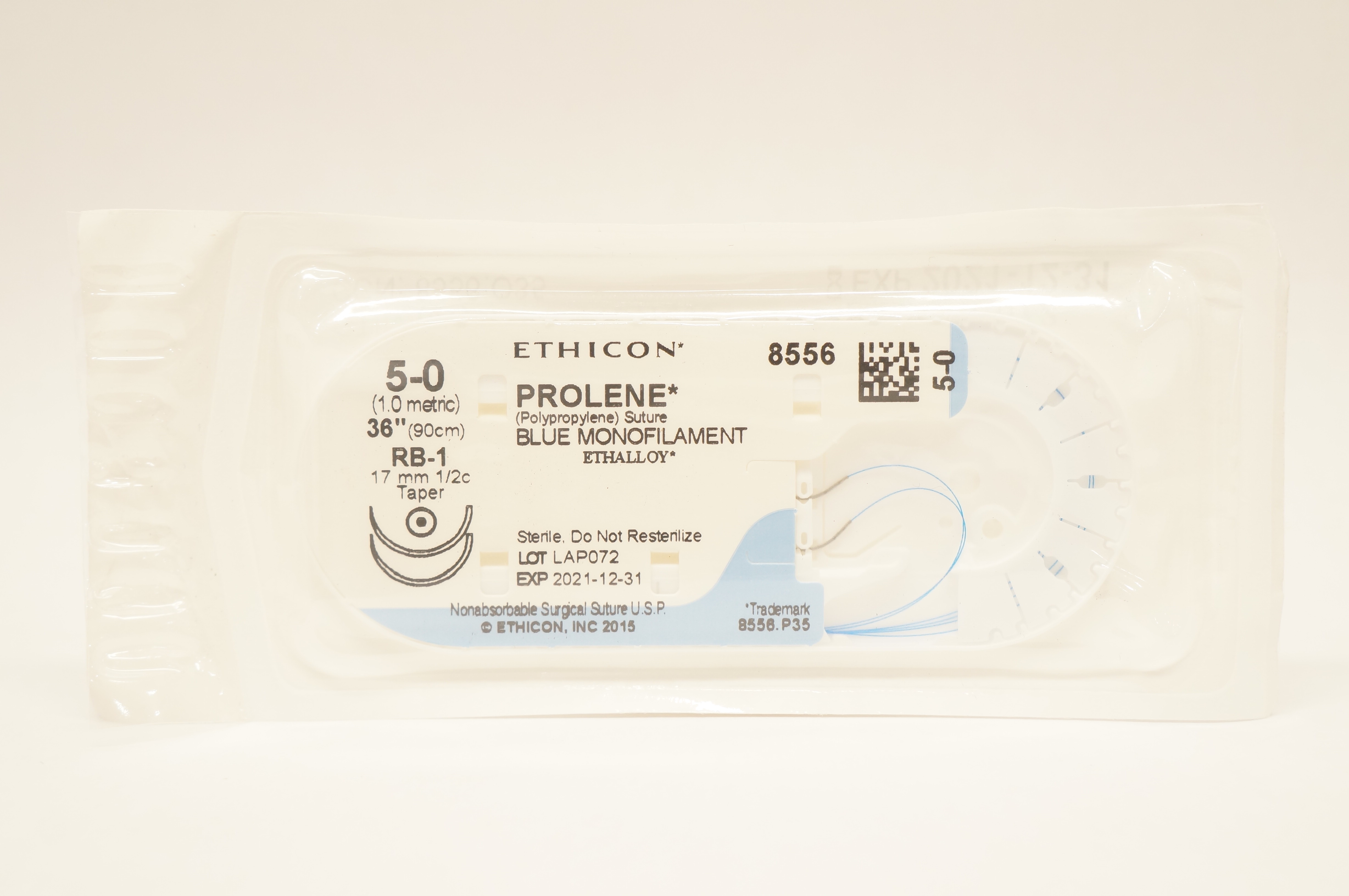 Ethicon 8556 5-0 PROLENE, RB-1, 17mm 1/2c Taper, 36inch (x)