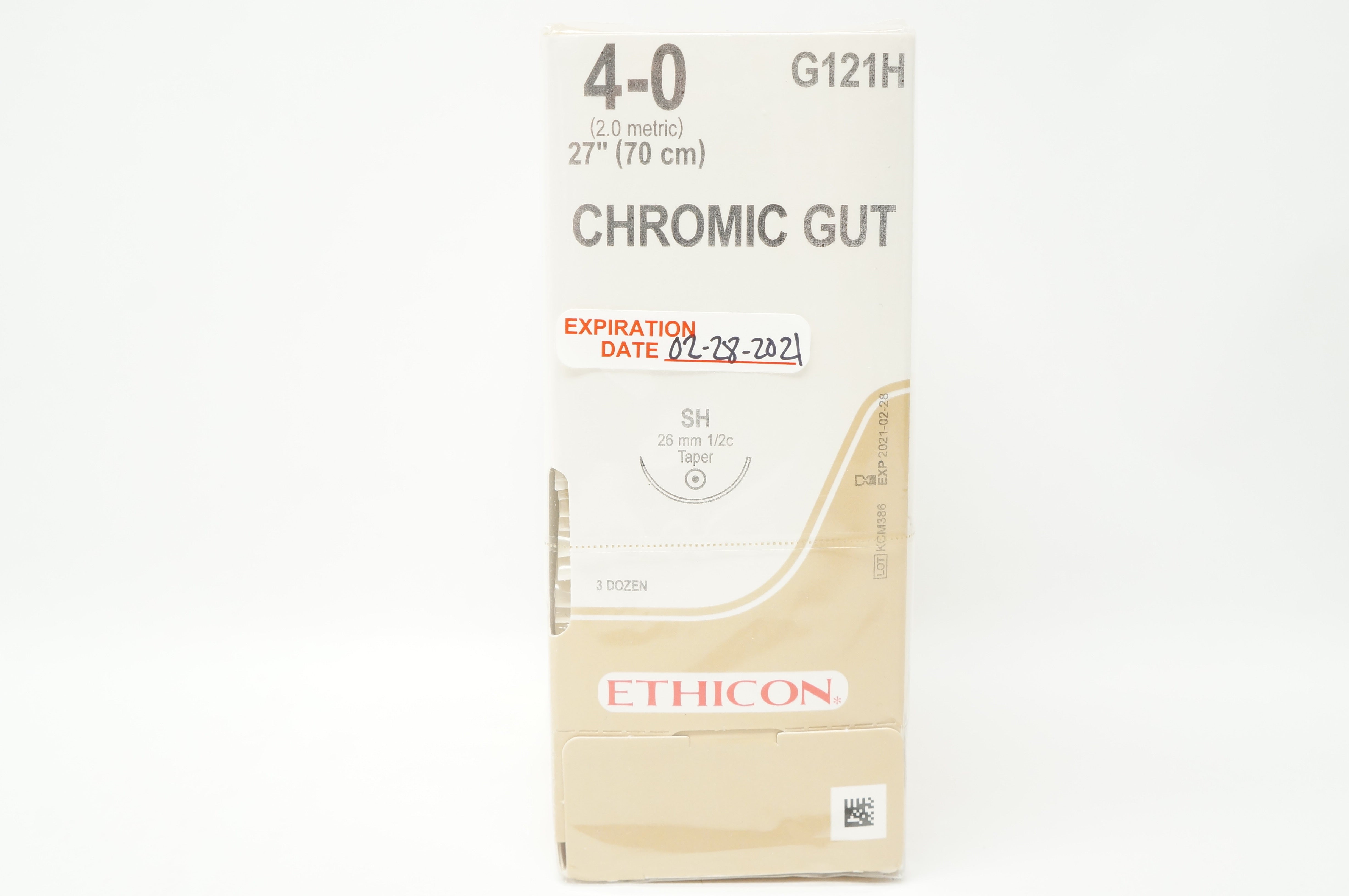 Ethicon G121H 4-0 Chromic Gut Stre SH 26mm 1/2c Taper, 27inch (x) - Box of 36