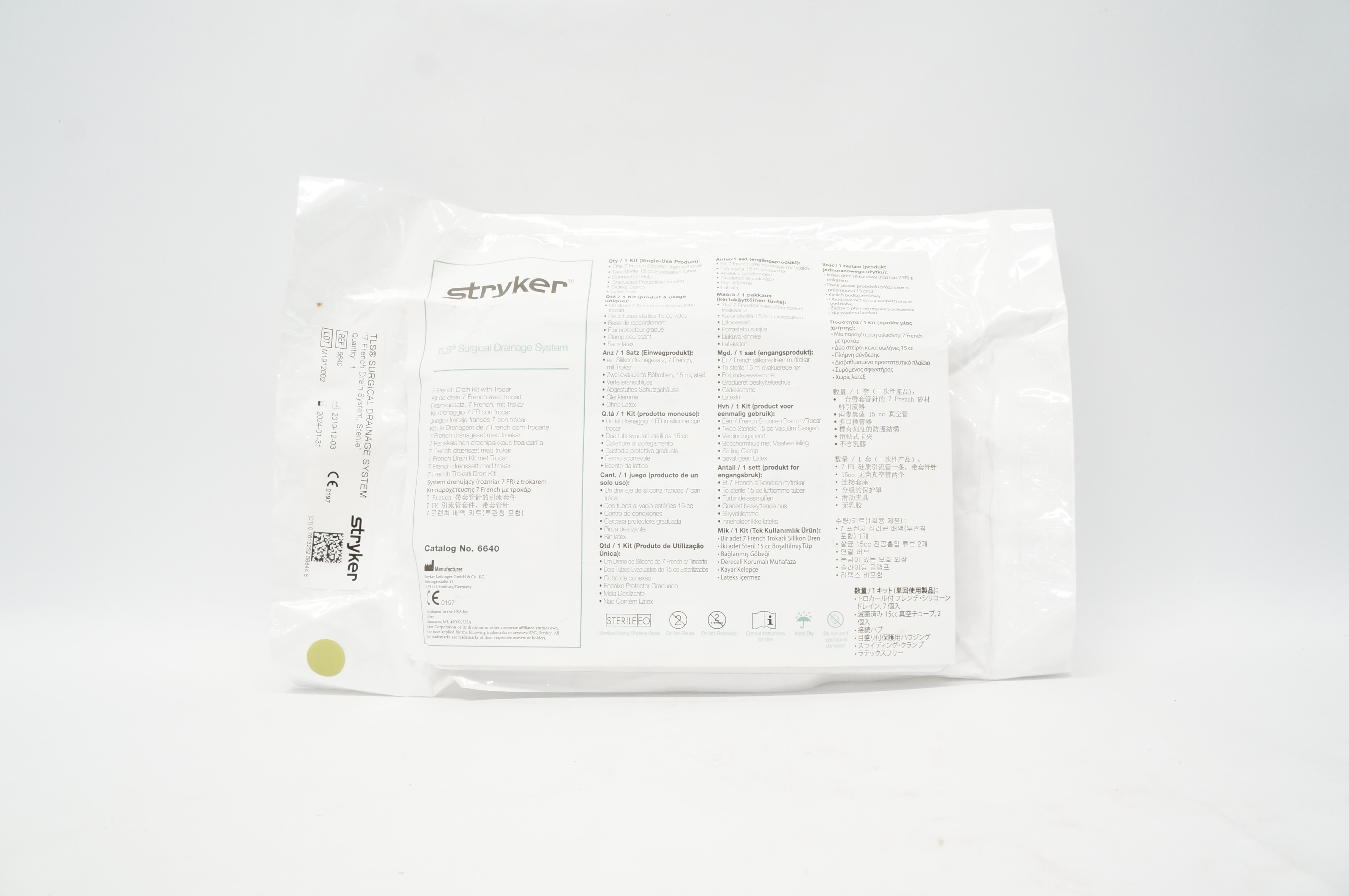 Stryker 6640 TLS Surgical Drainage System 7Fr. Drain Kit with Trocar