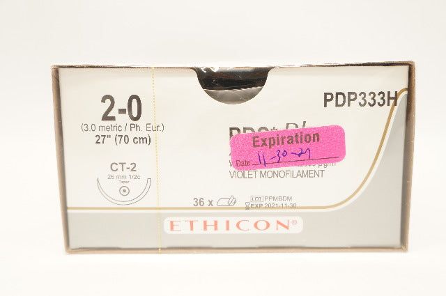 Ethicon PDP333H 2-0 PDS Plus CT-2 26mm 1/2c, Taper 27inch (x) - Box of 36