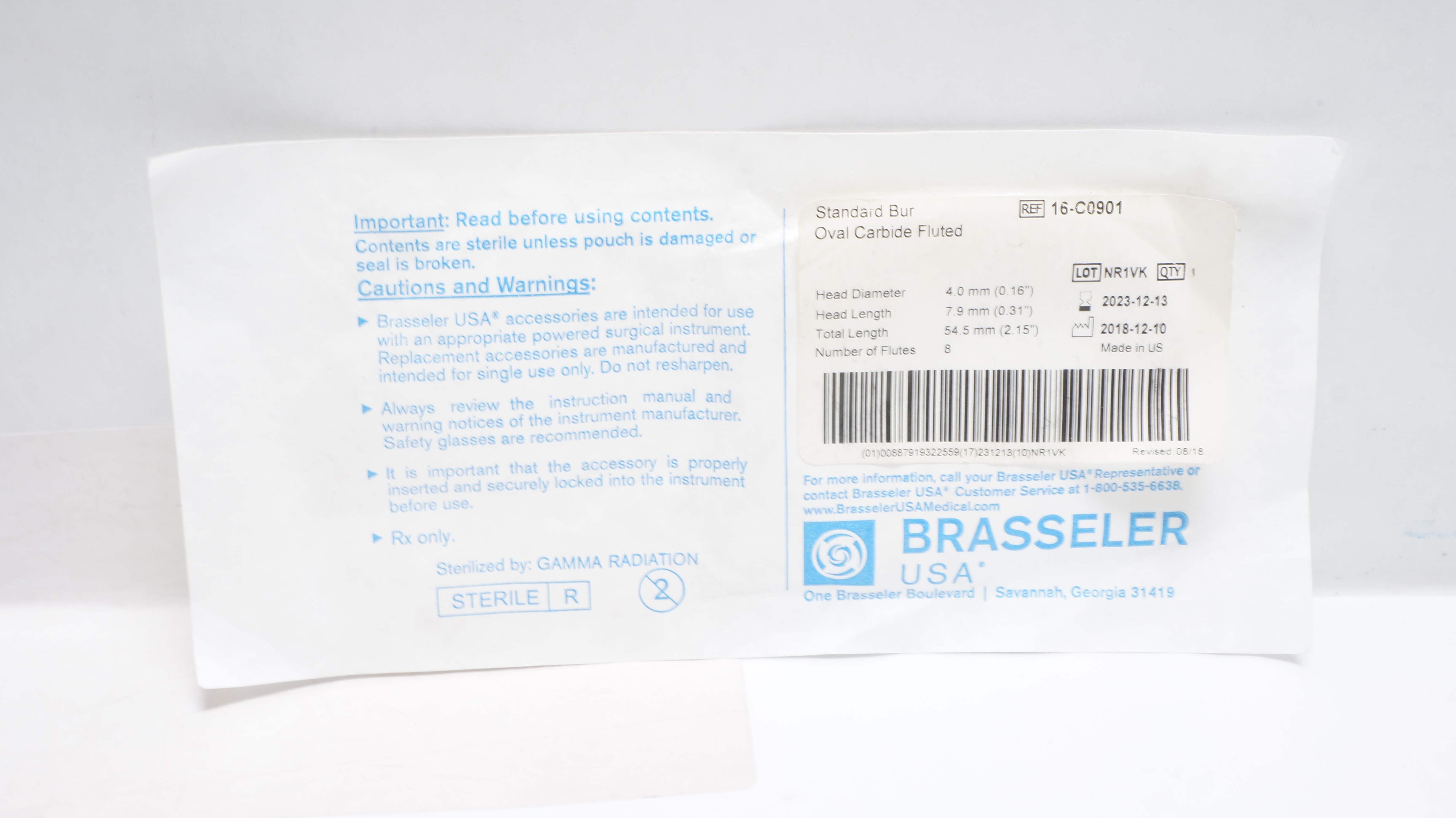Brasseler 16-C0901 Standard Bur Oval Carbide Fluted (x)