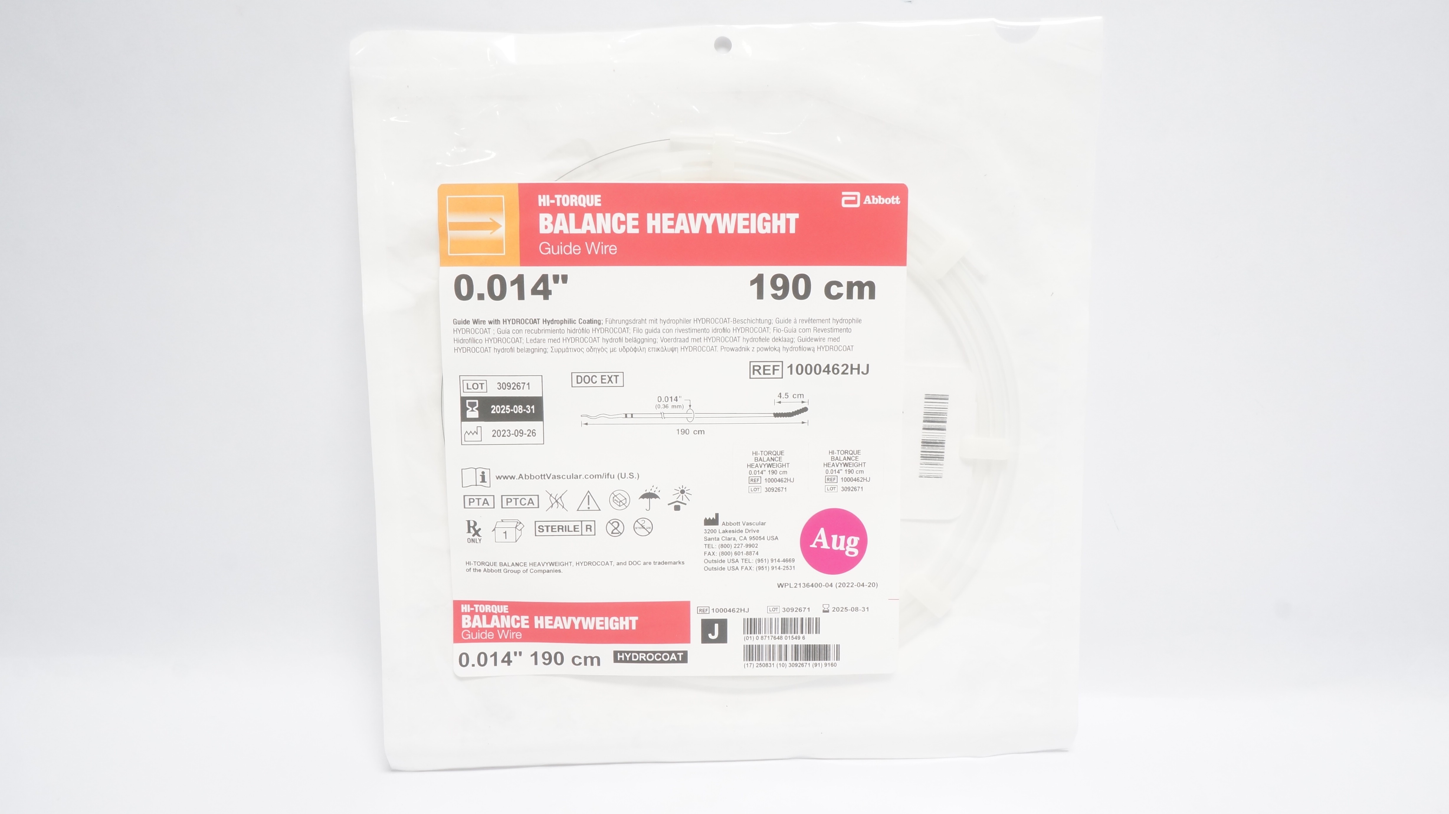 Abbott 1000462HJ Hi-Torque Balance Heavyweight Guide Wire 0.014in x 190cm (x)