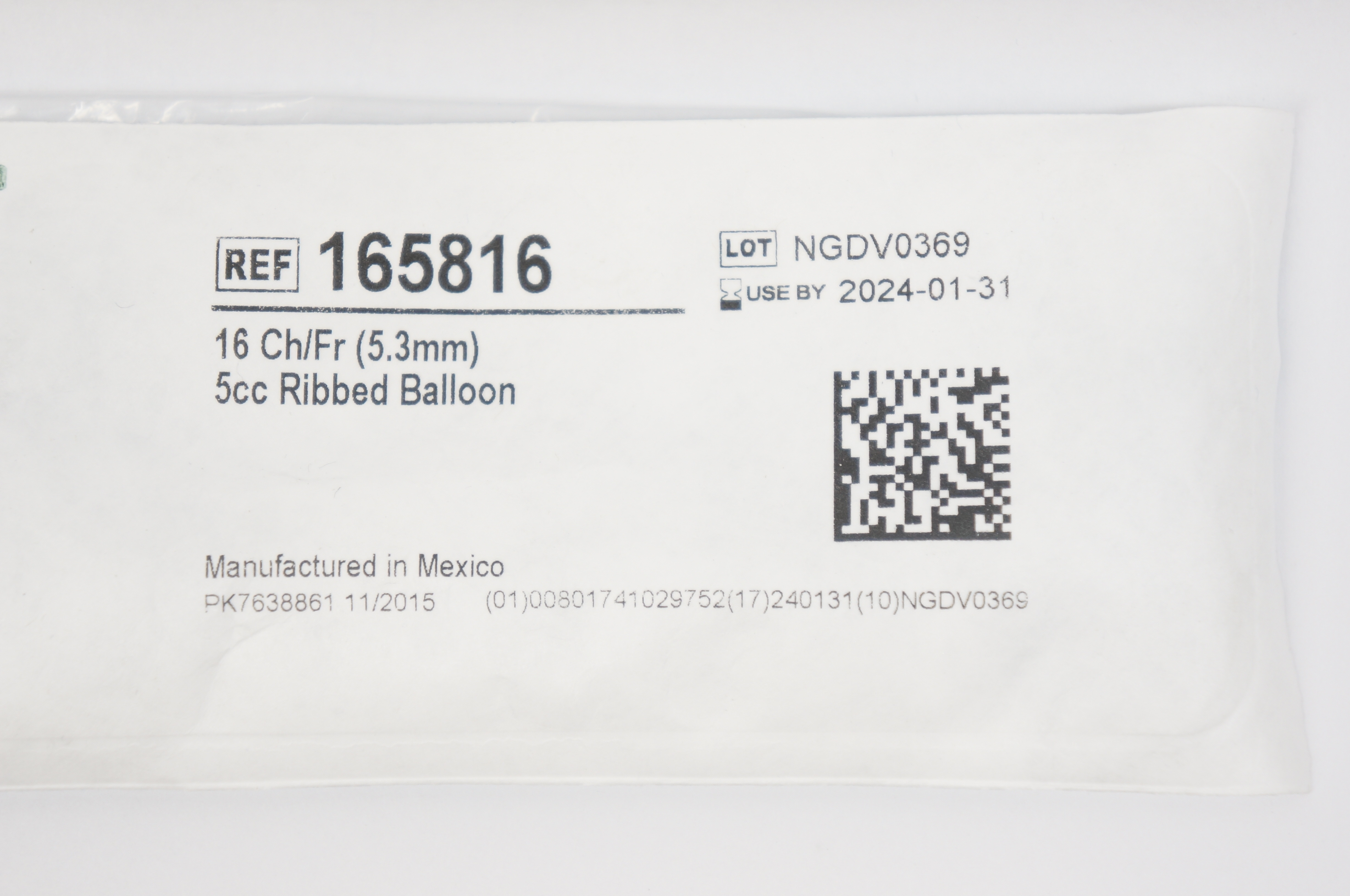 Bard 165816 Bardex All-Silicone Foley Cath. 16Fr. 5cc Ribbed Balloon (x)