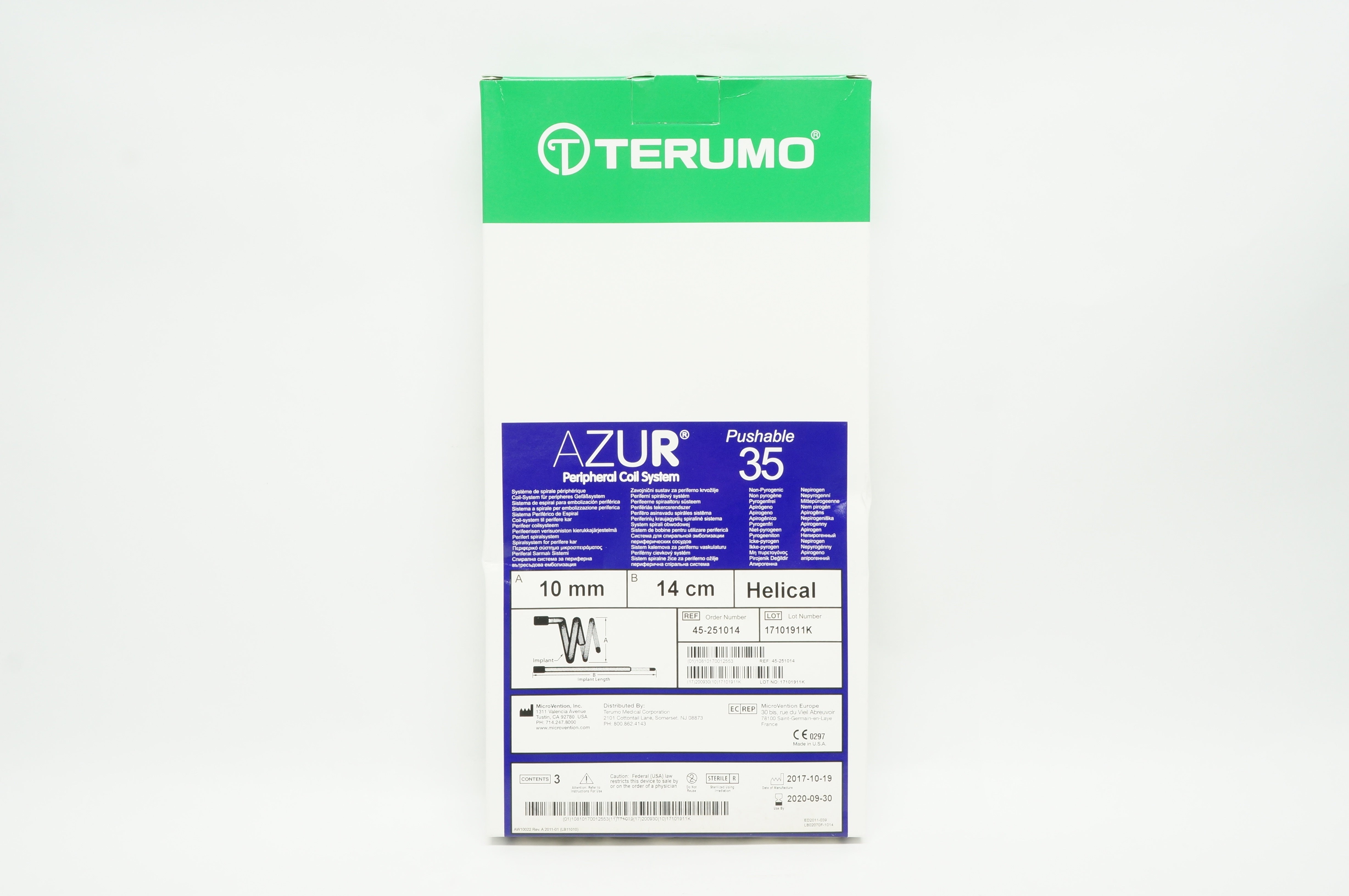 Terumo 45-251014 Azur Pushable 35 Peripheral Coil System Helical 10mm x 14cm (x)